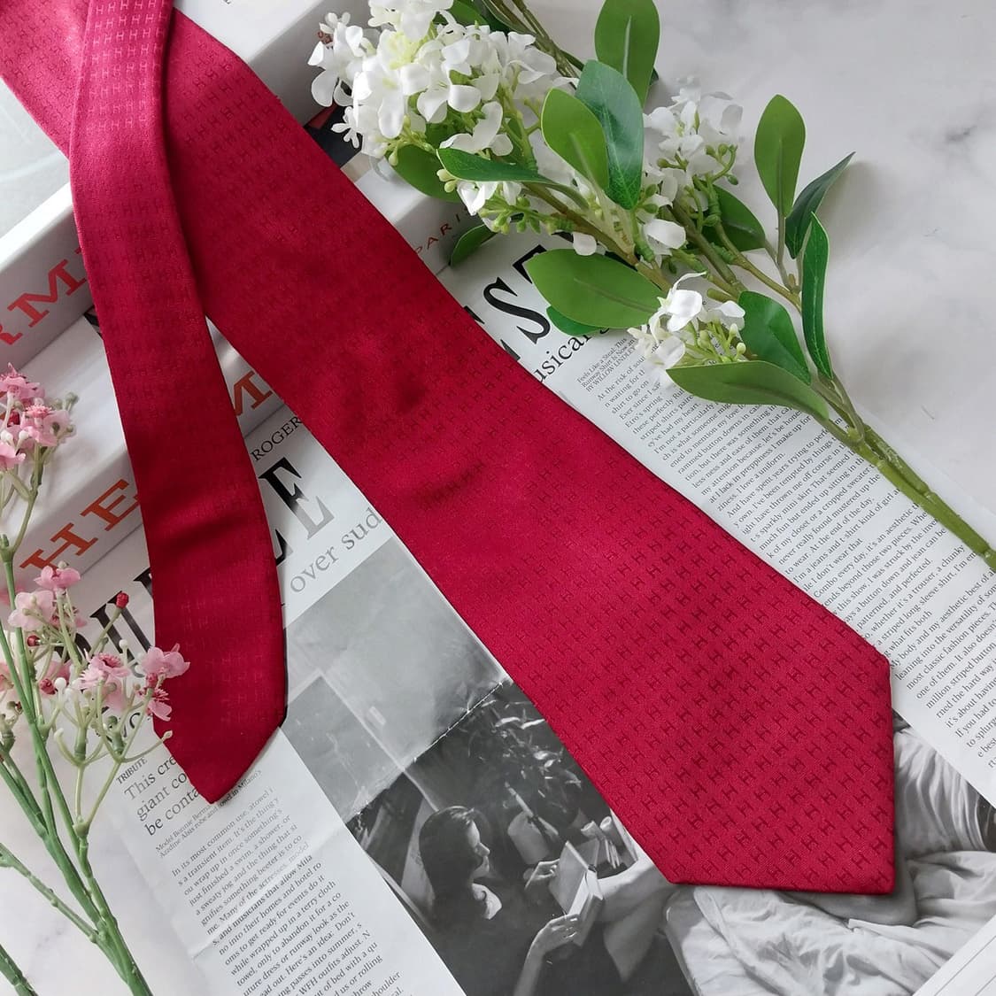 에르메스 실크 레드 H 자카드 넥타이 9.5cm A등급 K1700
 상품이미지3