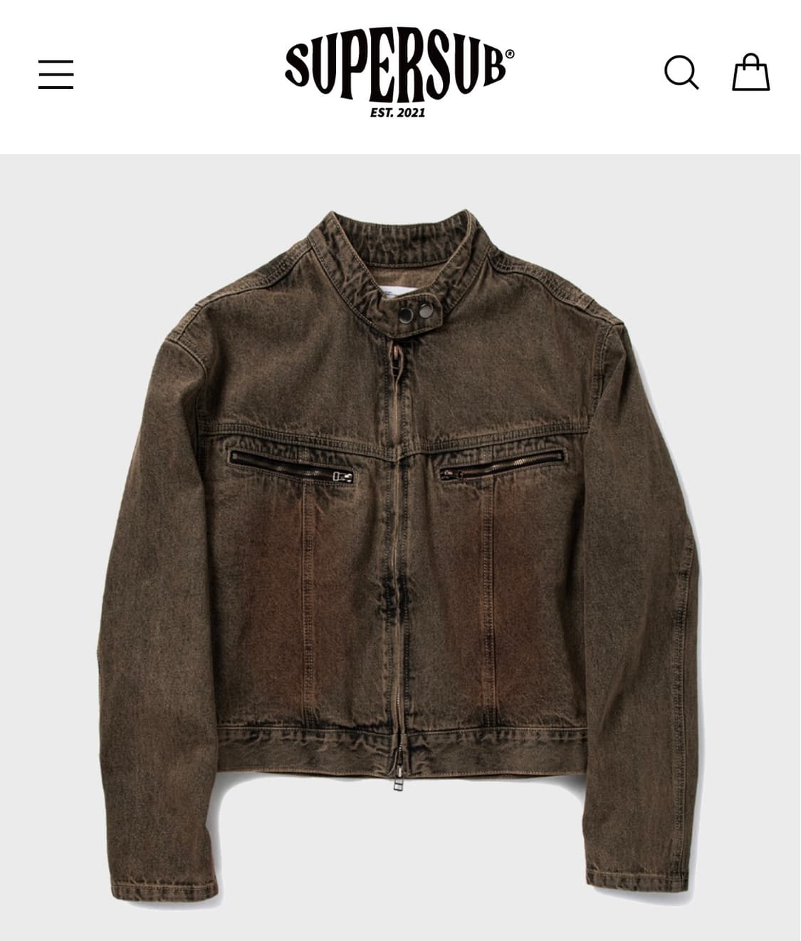슈퍼서브 워싱 크롭 데님 재킷 - 워시드 브라운 상품이미지1