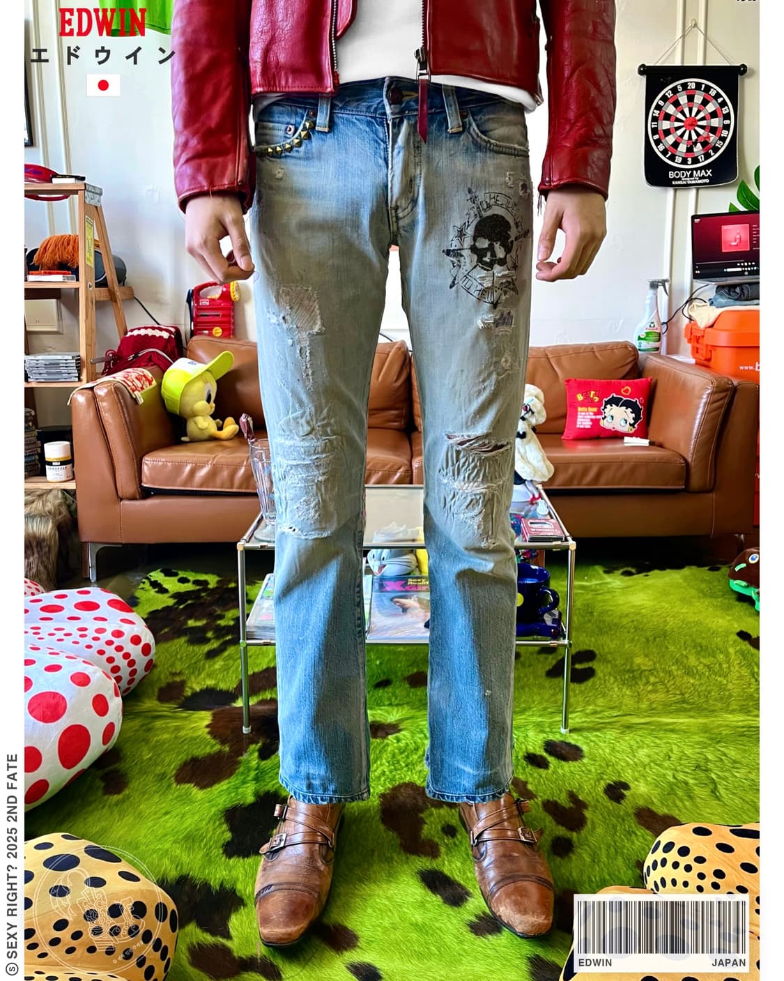 2000s EDWIN Punk Custom Boro Denim Pants 상품이미지1