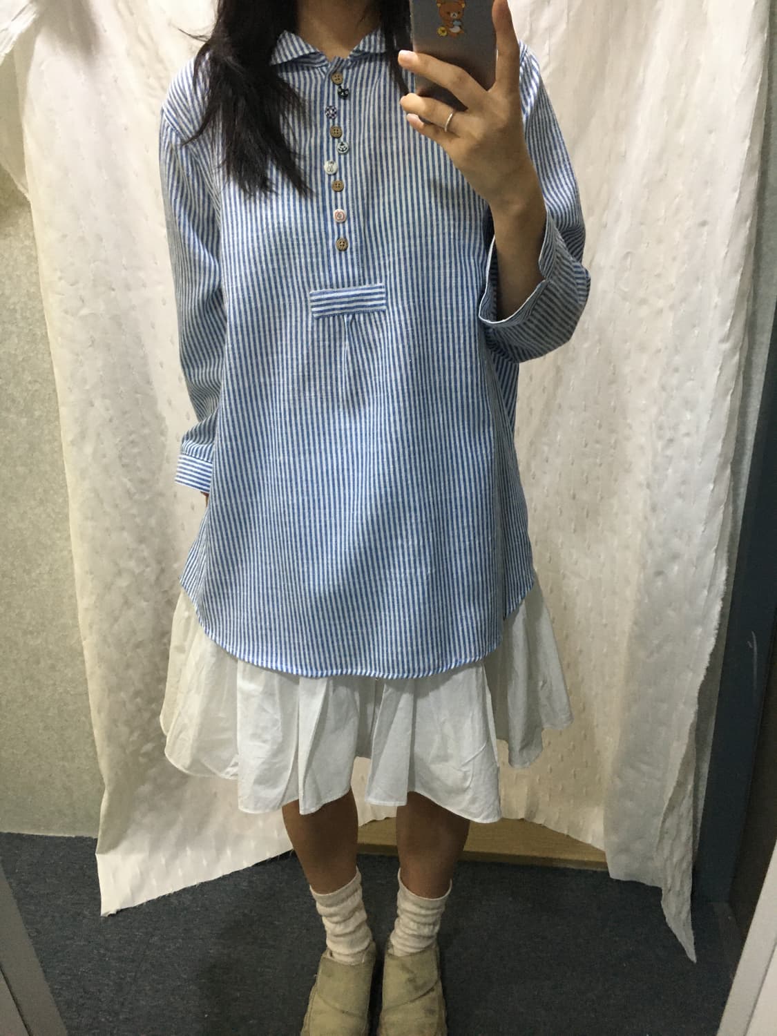 스트라이프 포인트 단추 블라우스 상품이미지3