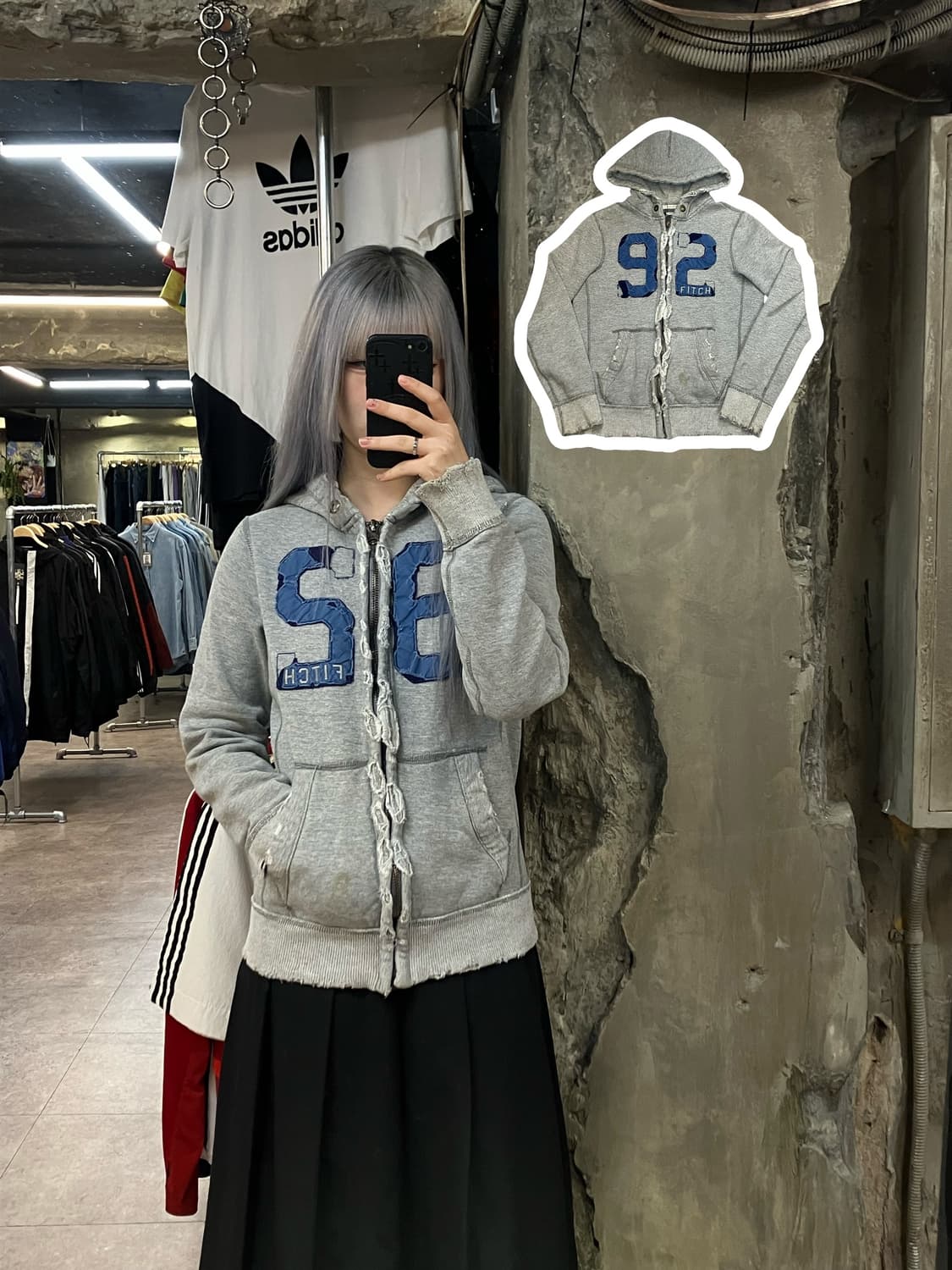 아베크롬비 데님 빅패치 와플 후드집업 그레이 S  #csz2514  상품이미지1