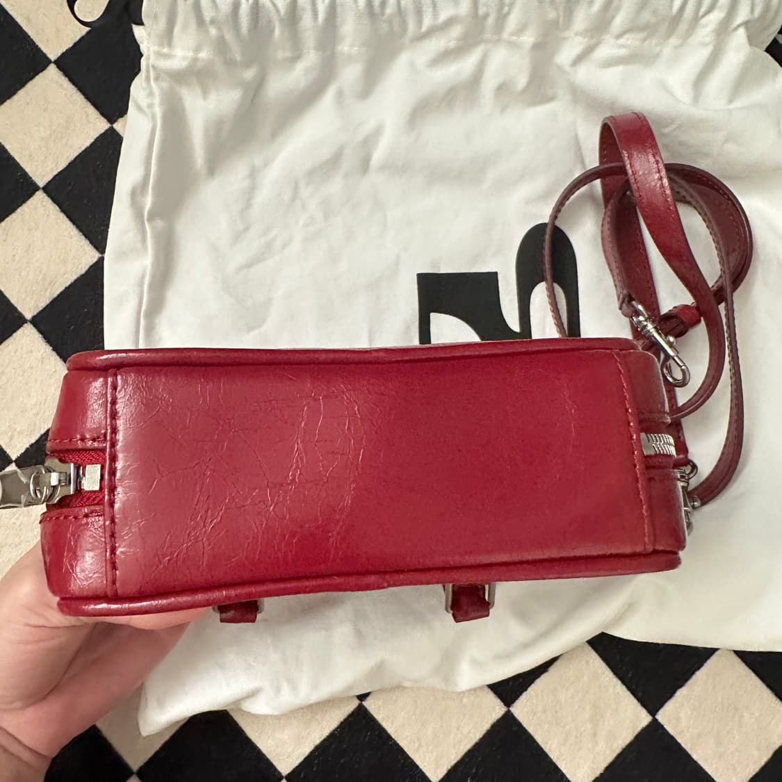 마지셔우드 파이핑 미니 토트/크로스백 크링클 칠 레드 상품이미지5