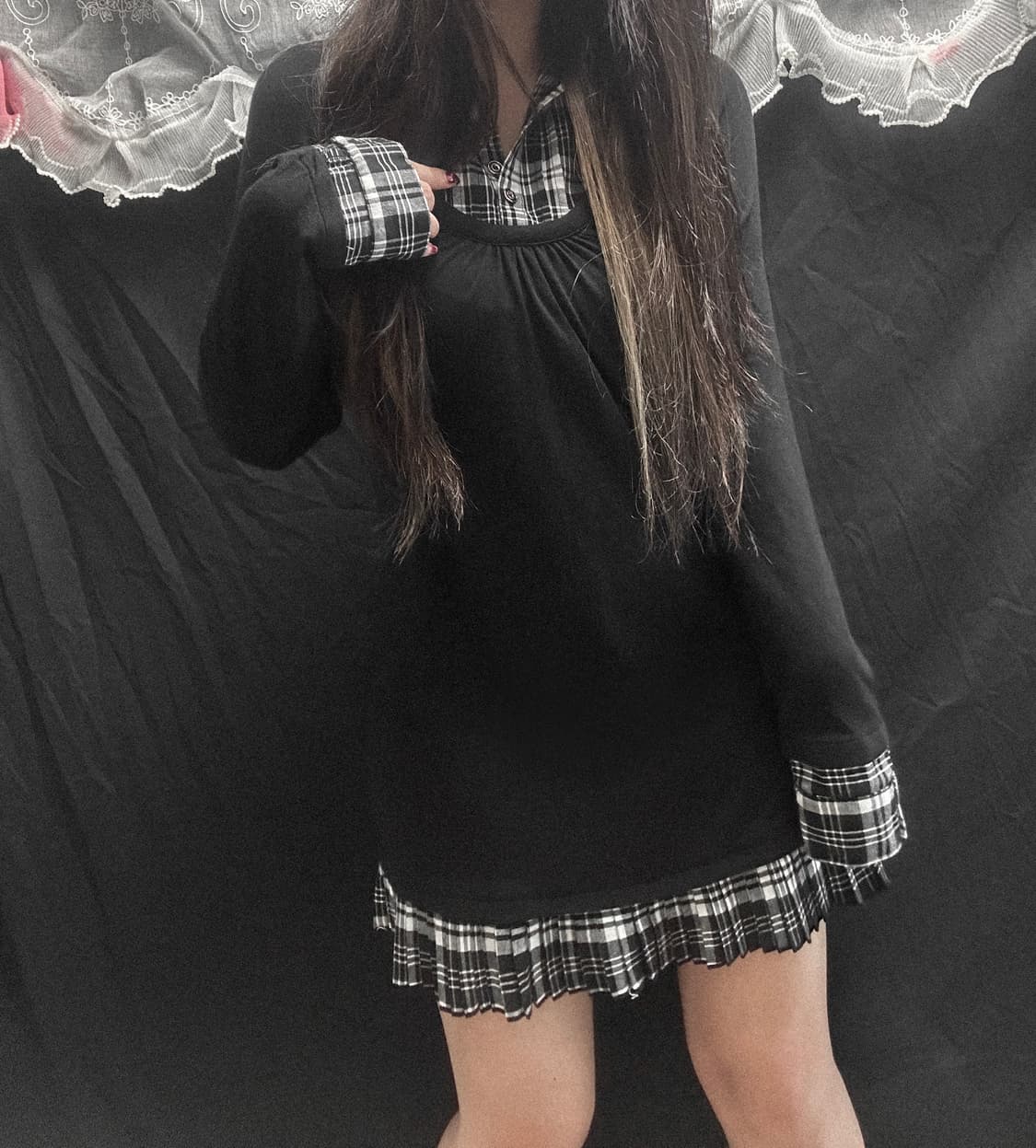 로걀 체크 레이어드 미니 원피스 상품이미지2
