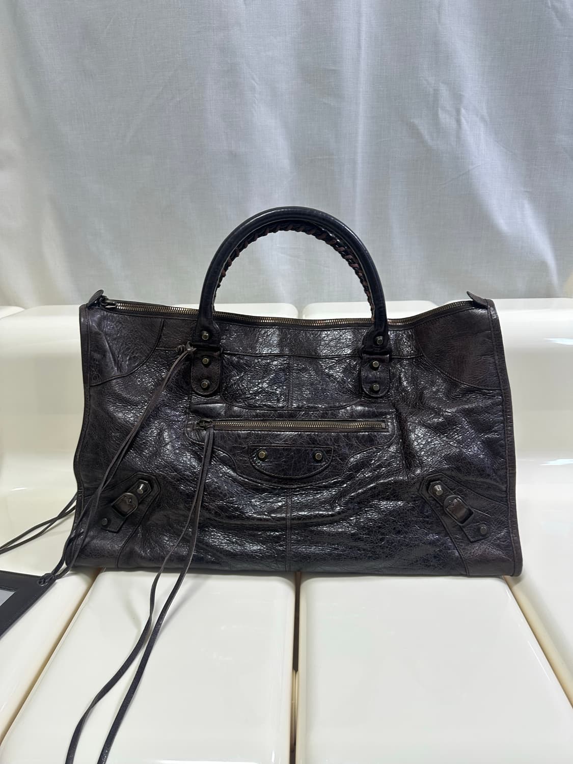 ❌거래중 [A 정품] 발렌시아가 시티 모터백 라지 브라운 상품이미지2