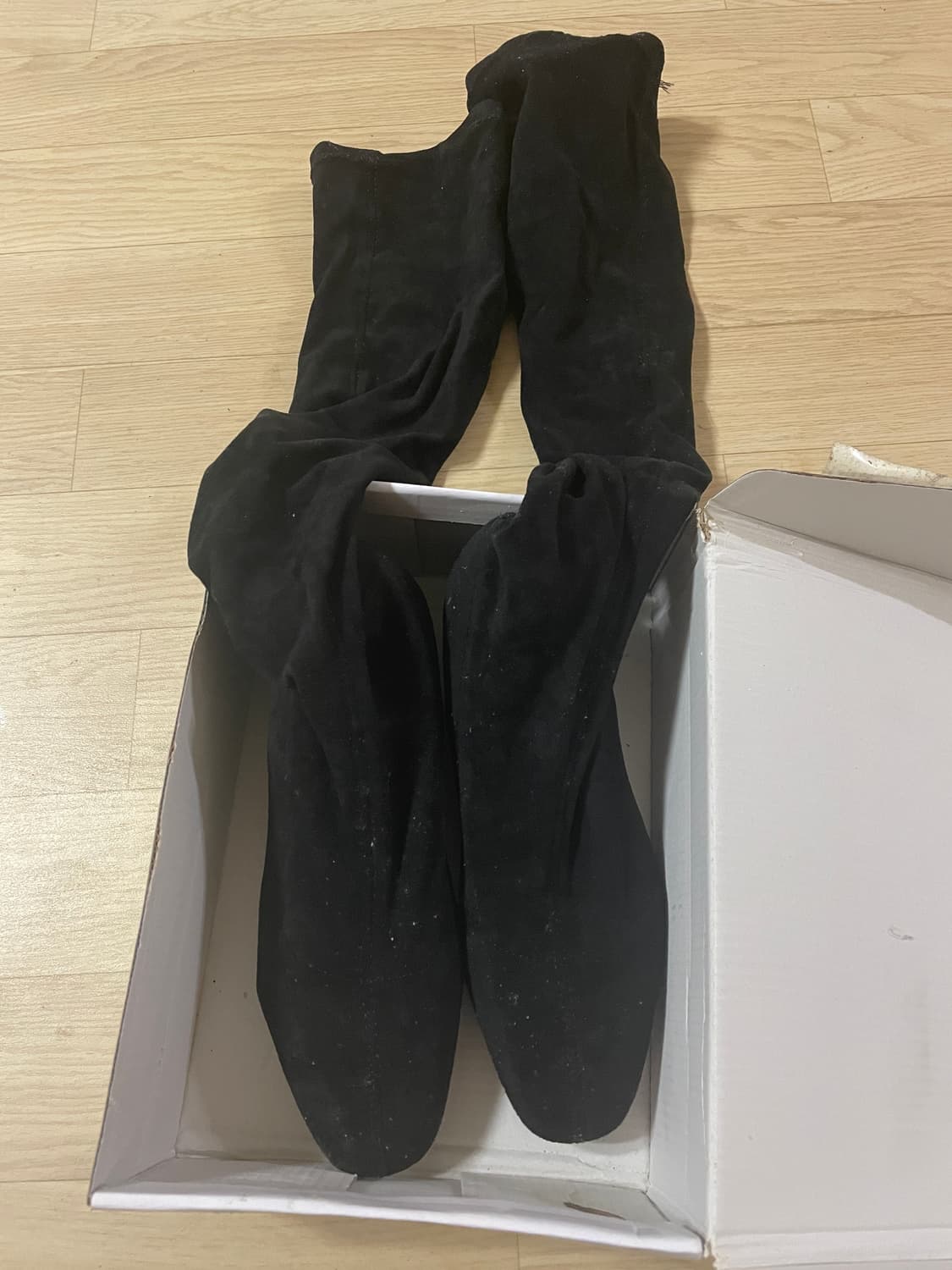 3회 착용 블랙 스웨이드 롱부츠 5cm 굽 240mm 상품이미지1