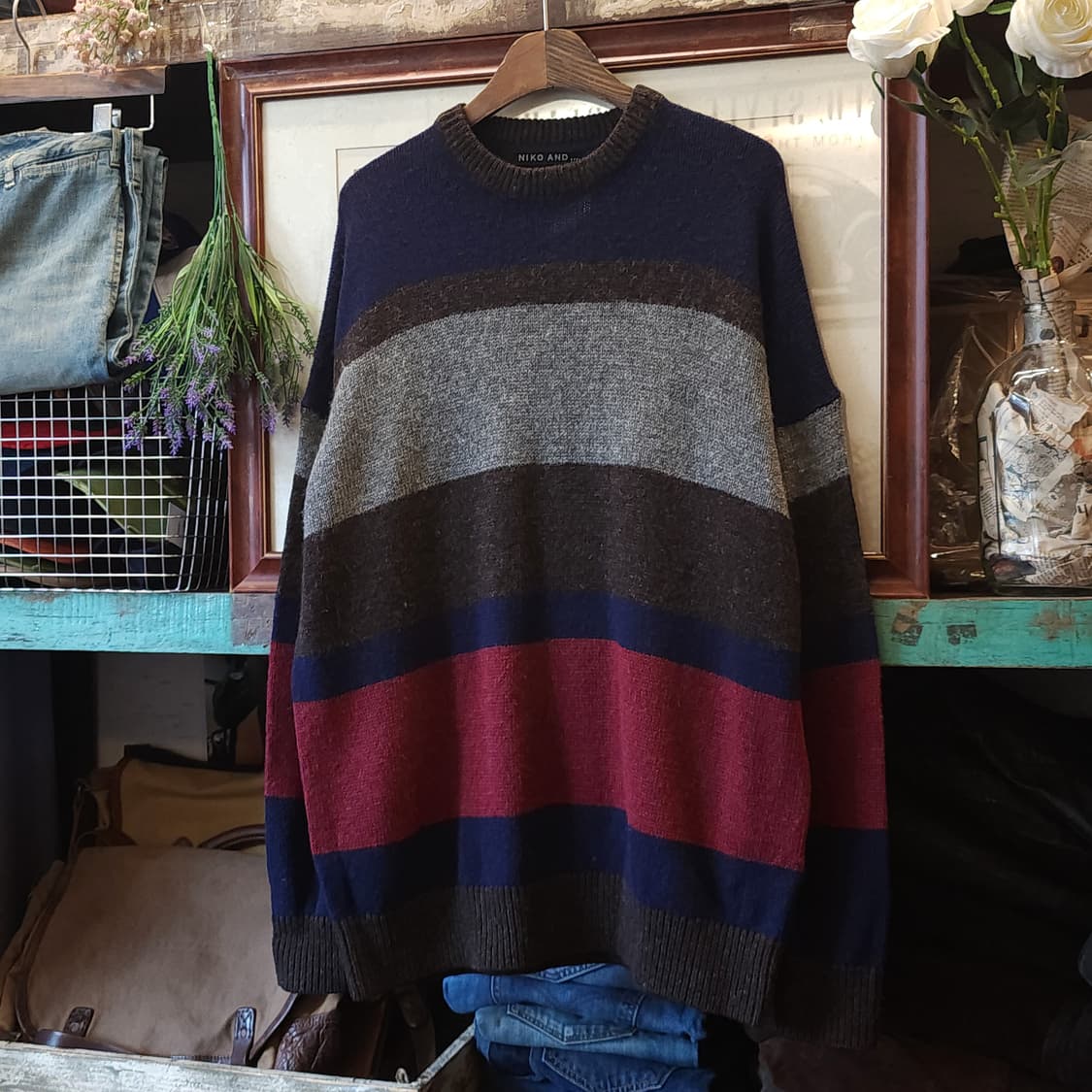 00s 니코앤드 프렌치 컬러블록 스트라이프 니트 스웨터 빈티지 니트 4 상품이미지2