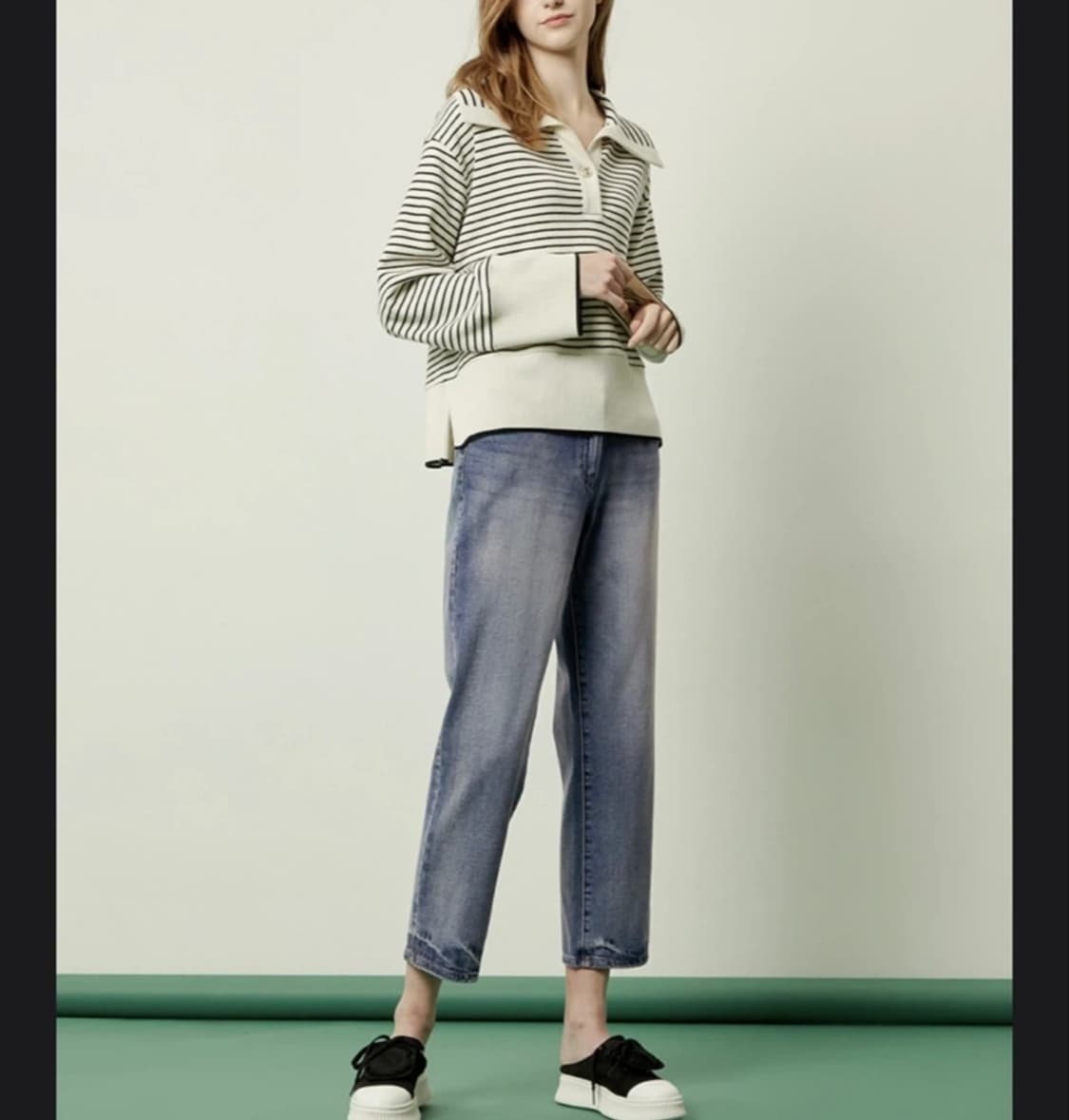 sjsj 스트라이프 카라 니트 긴팔 티셔츠 상품이미지2