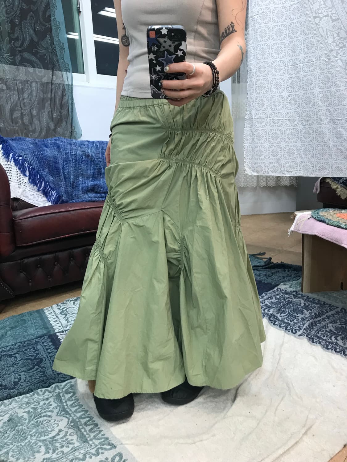 빈티지 여성 밴딩 셔링 디테일 롱 스커트  상품이미지1