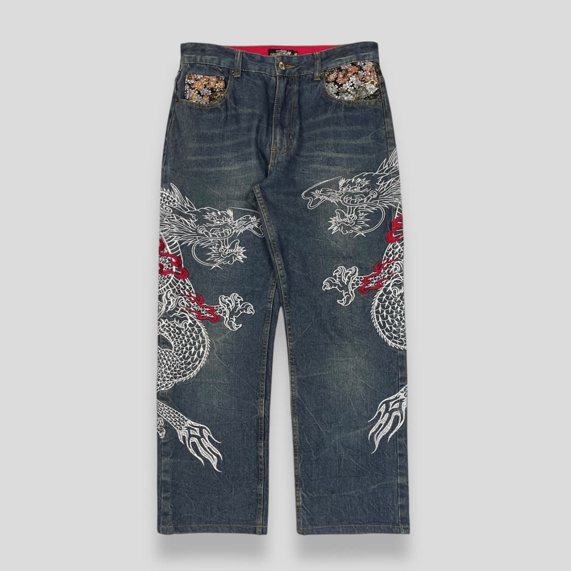 BUKKIR ABOU 자수 데님 팬츠 상품이미지1