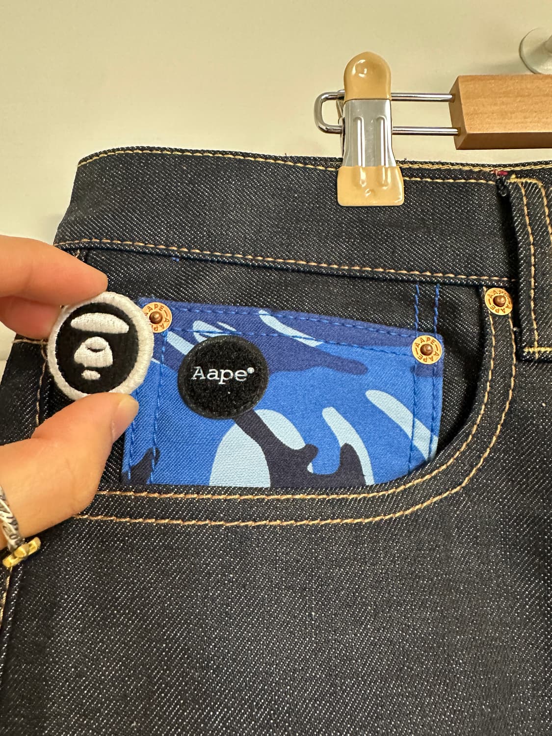 aape 블루카모 로고 자수 데님 쇼츠 반바지 베이프 버뮤다팬츠 레어 상품이미지4