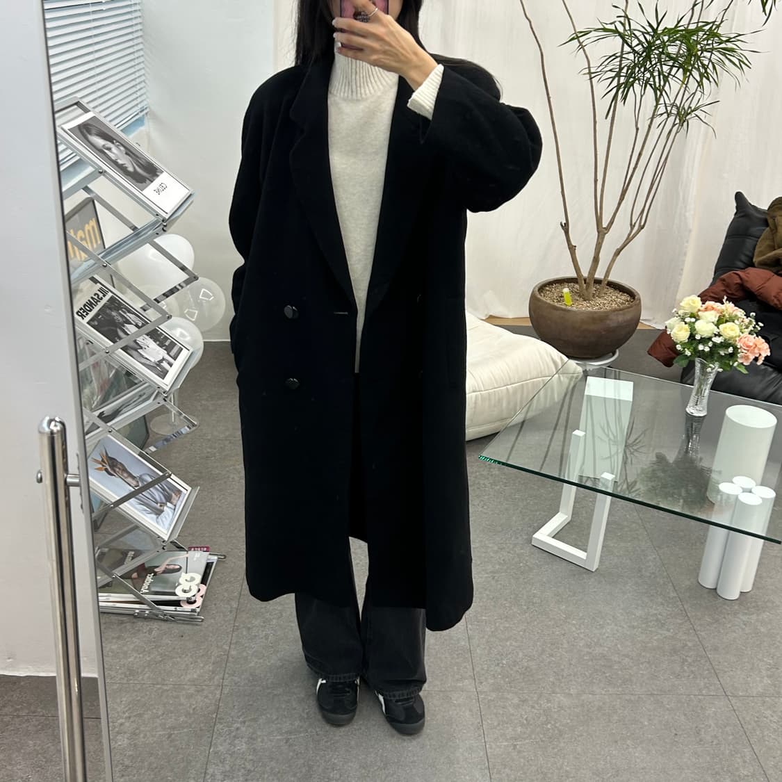 Addedna 블랙 여성 롱 코트 상품이미지2