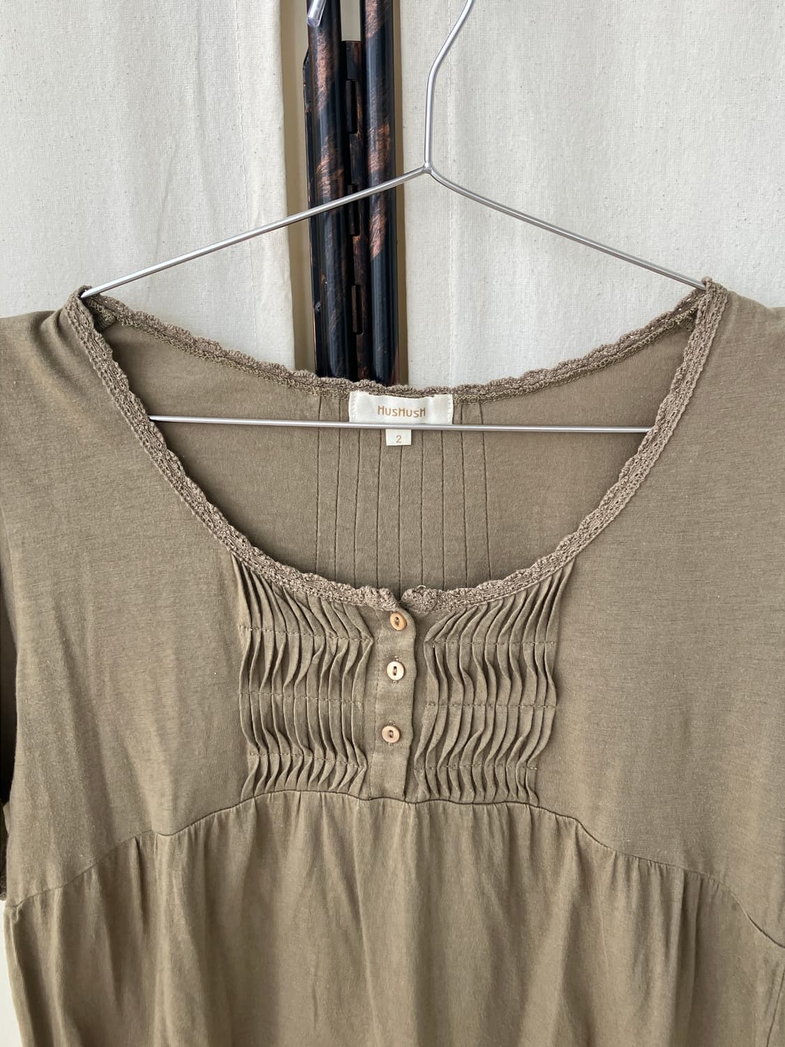 brown lace crochet shirring blouse 상품이미지6