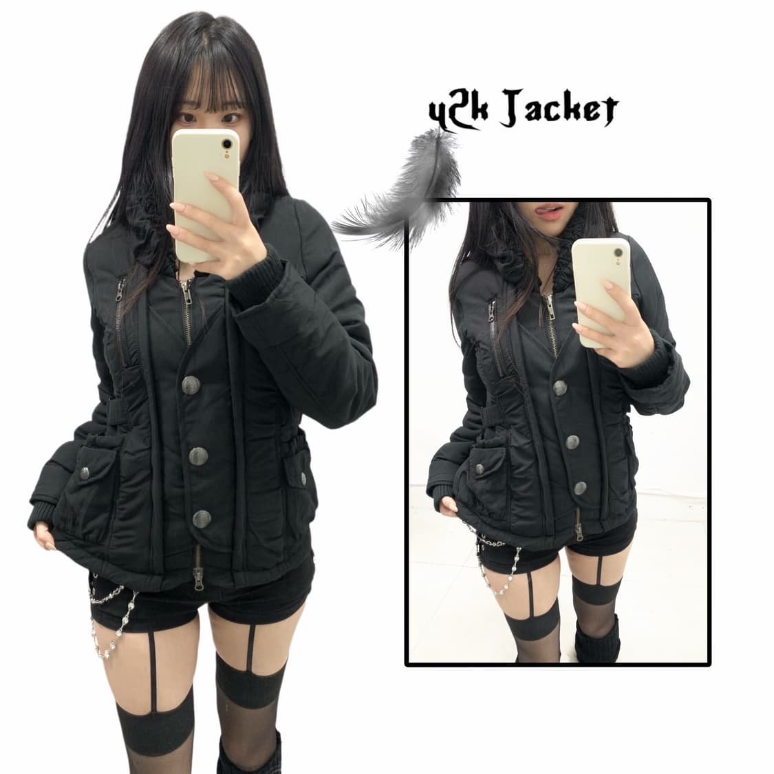 [BACKS] 택O 갸루 y2k 투웨이 블랙 자켓 상품이미지1