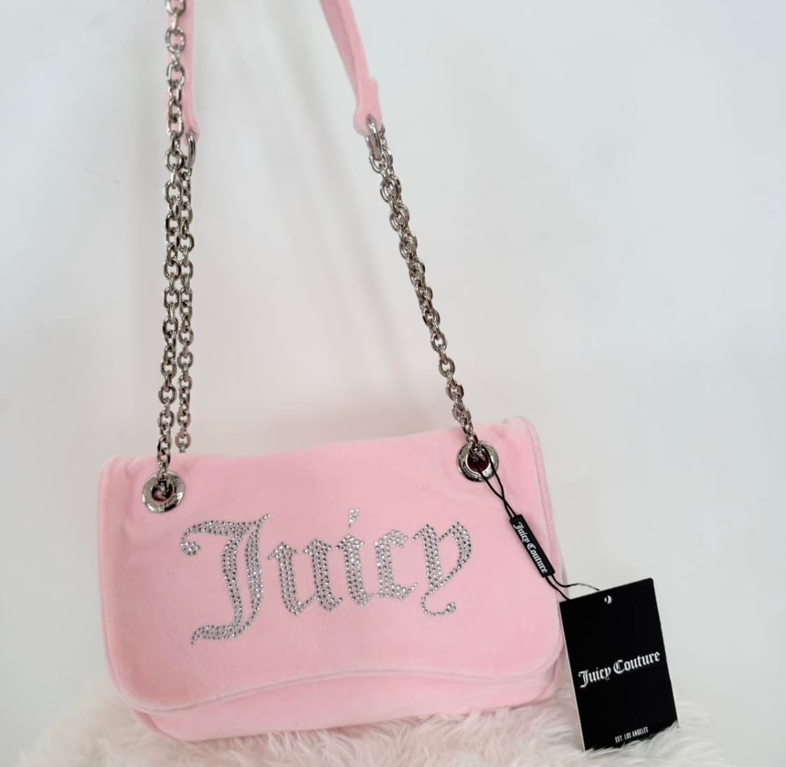 쥬시꾸뛰르 벨벳 스톤 체인 숄더백/크로스백 핑크 상품이미지2