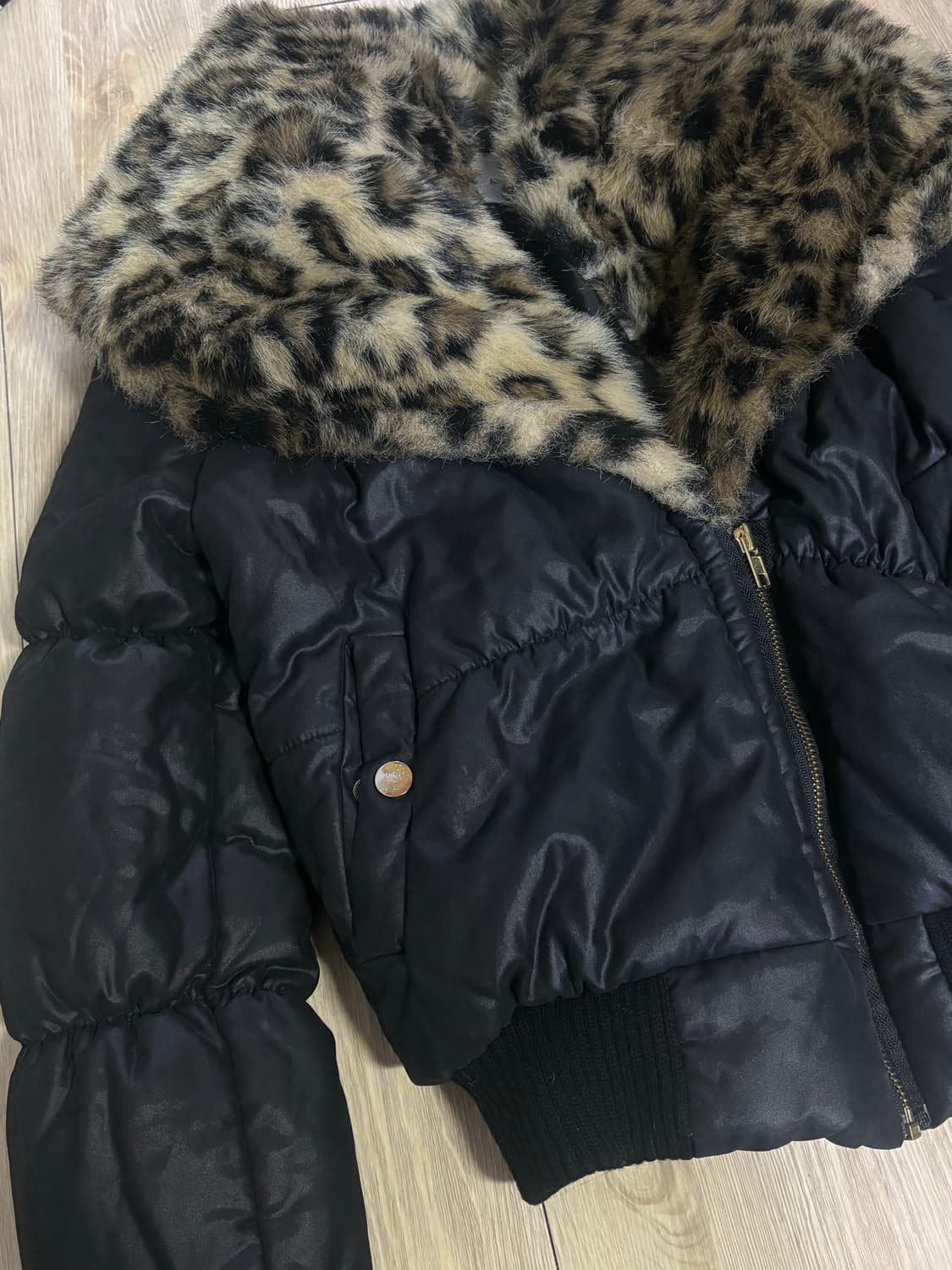 갸루 호피 레오파드 크롭 패딩 상품이미지2