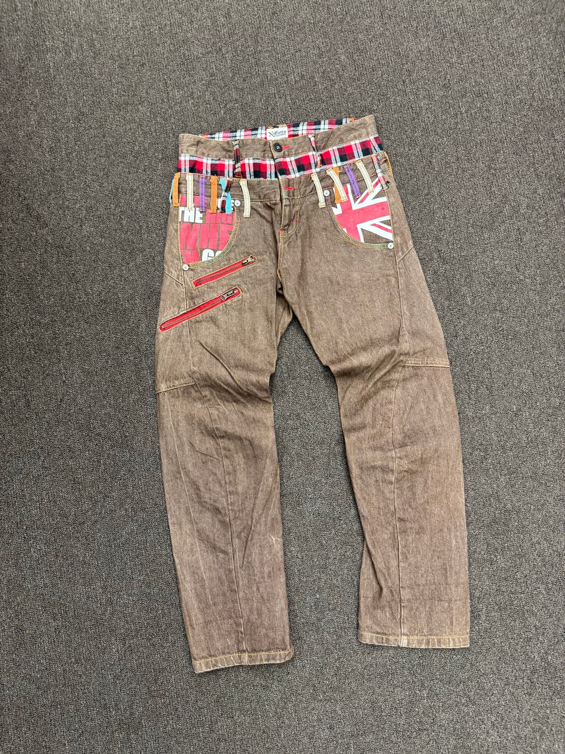 82)Nylaus 빈티지 레이어드 체크패턴 브라운 데님팬츠 상품이미지3