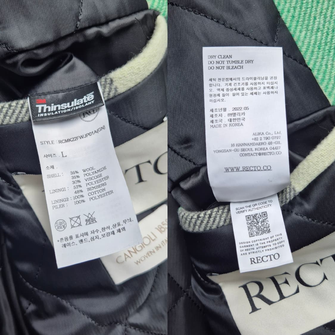 [L] 렉토 22FW 플레드체크 울자켓 상품이미지9