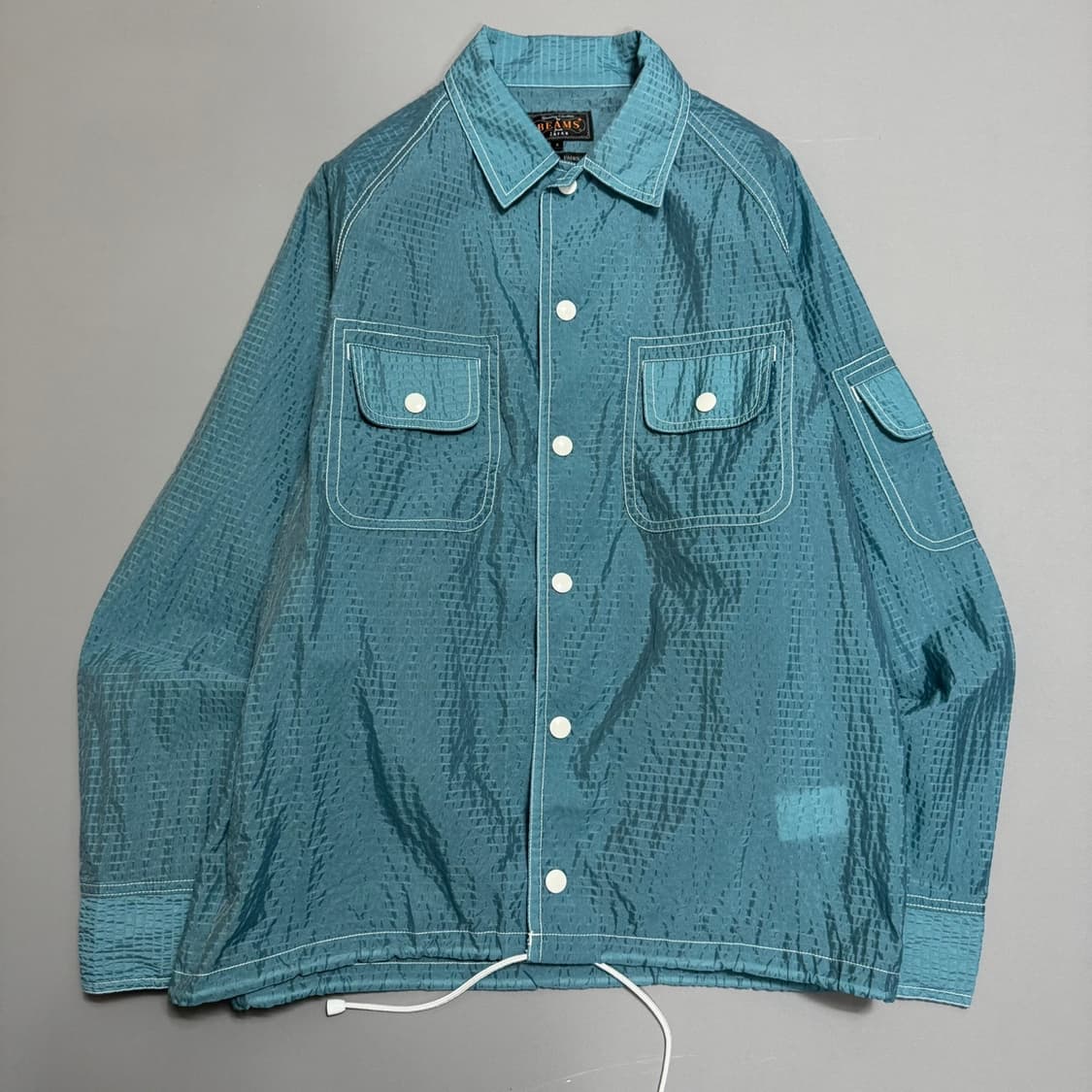 빔즈+(BEAMS+) 민트컬러 입체 패턴 나일론 스포츠 스냅 셔츠 자켓 상품이미지7