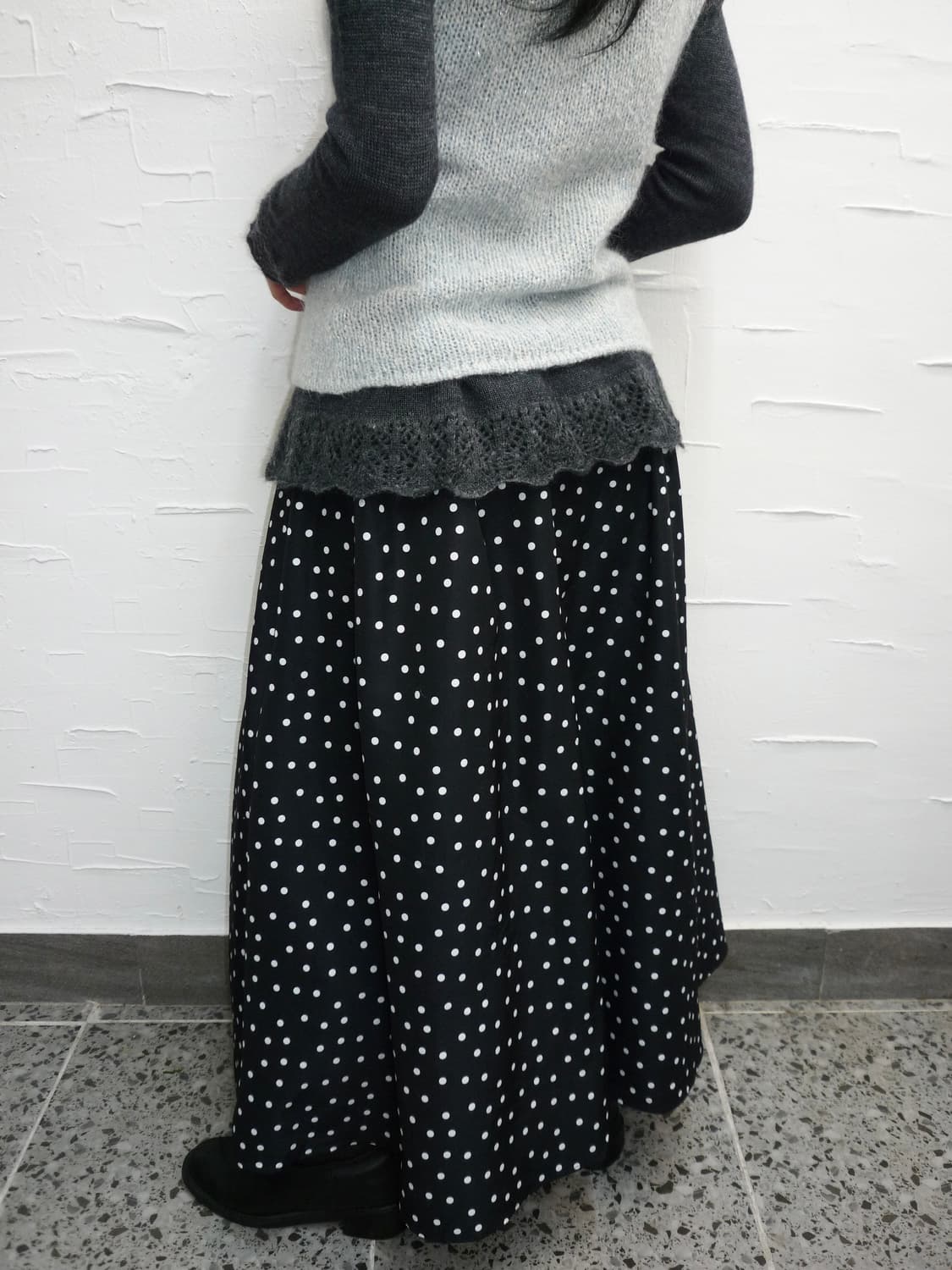 Dot black long flare skirt 상품이미지4