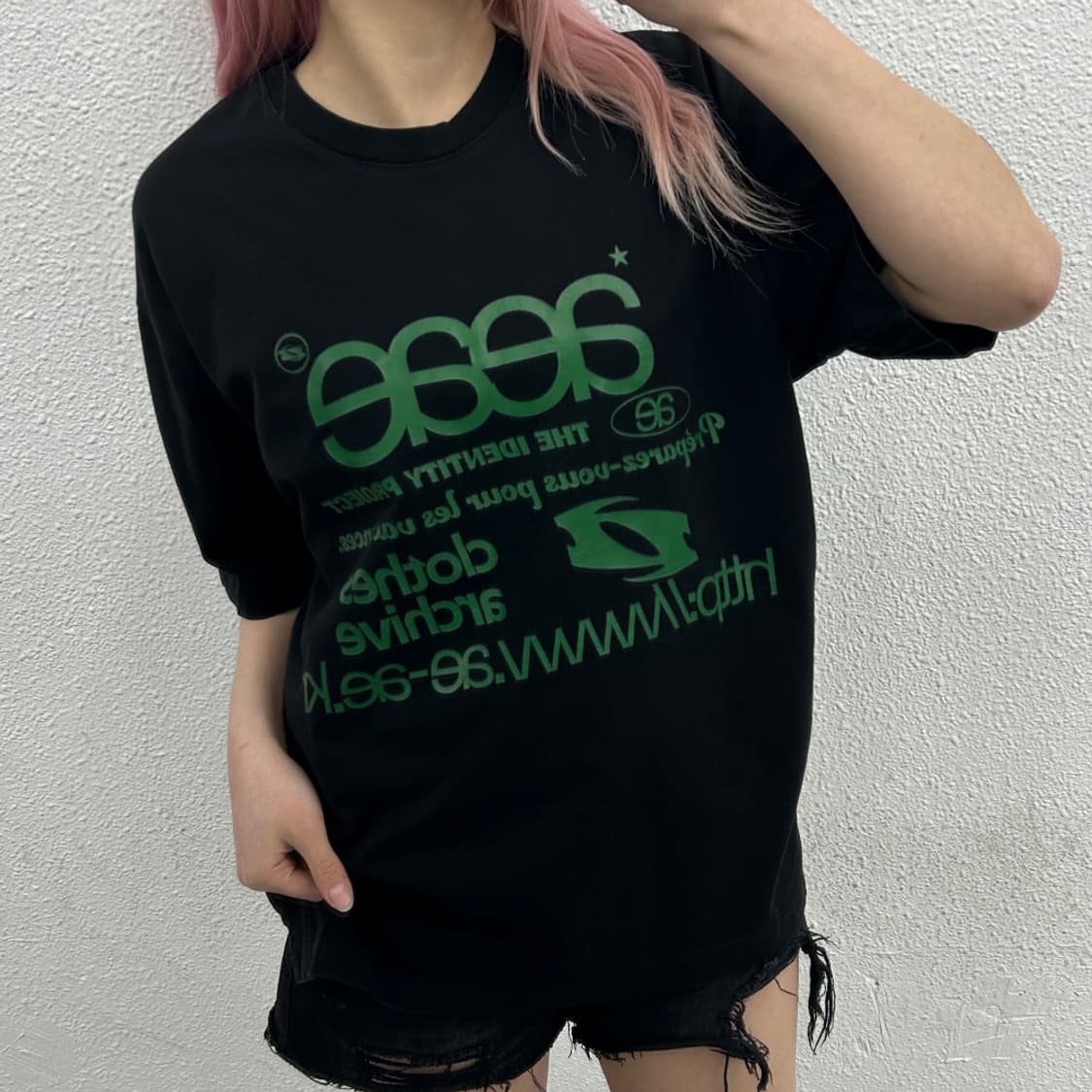 aeae 그린 프린팅 블랙 반팔 S 상품이미지1