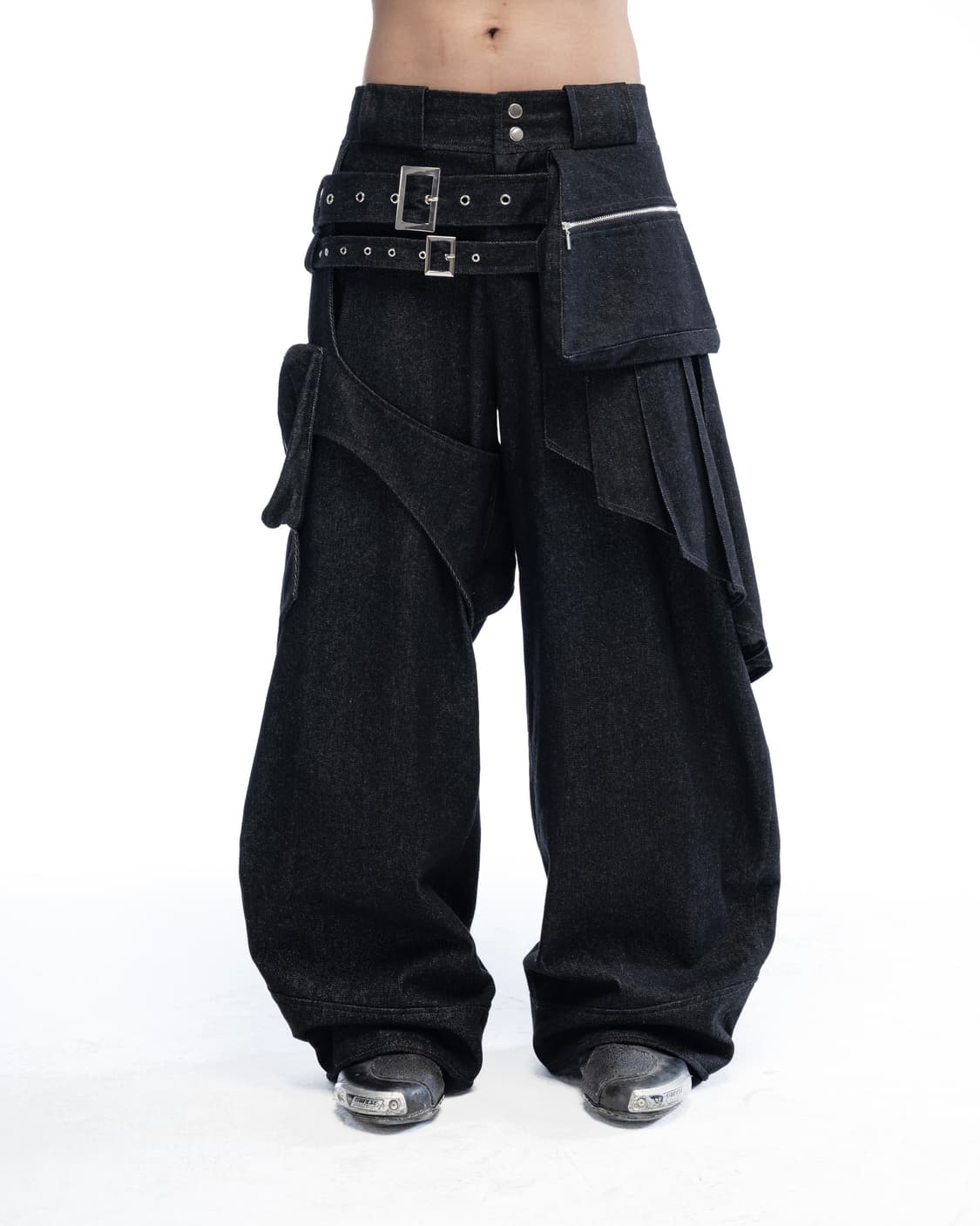 ACCOX-ACX  스커트 벨티드 카고 포켓 데님 팬츠 상품이미지2