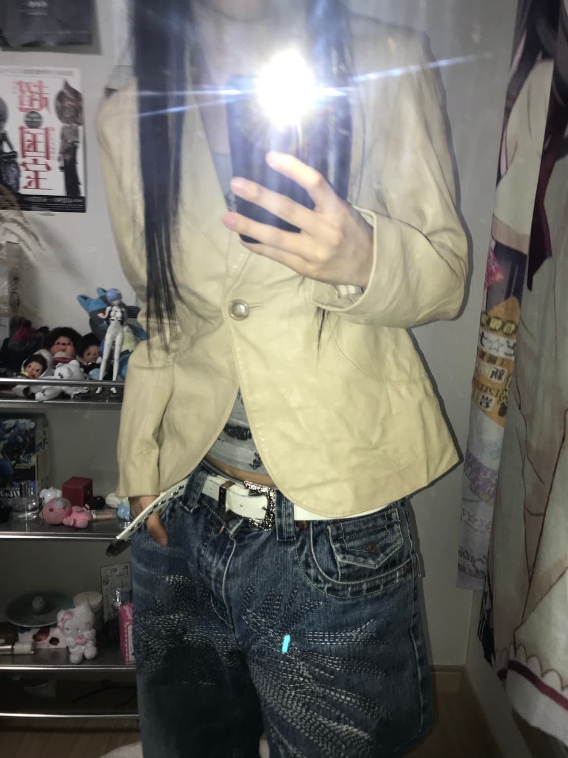 Mastina 램스킨 아이보리 원버튼 레더자켓 상품이미지2