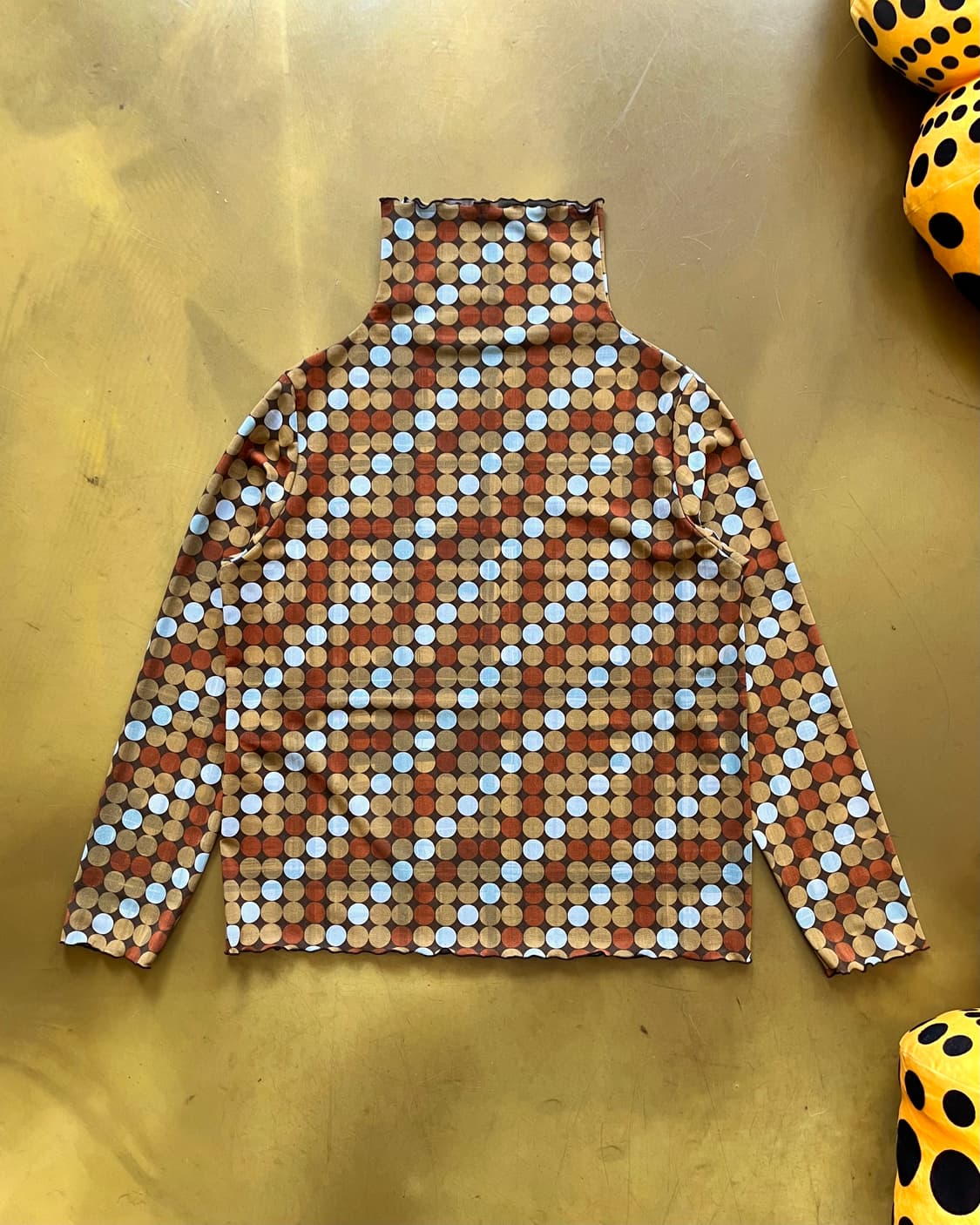 Jpn Retro Dot Pattern Mock-Neck Top 상품이미지3