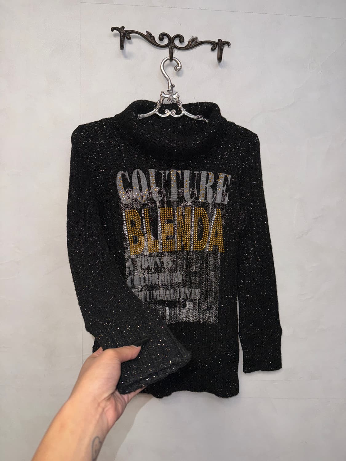 Black y2k cubic printed turtle neck knit 상품이미지5