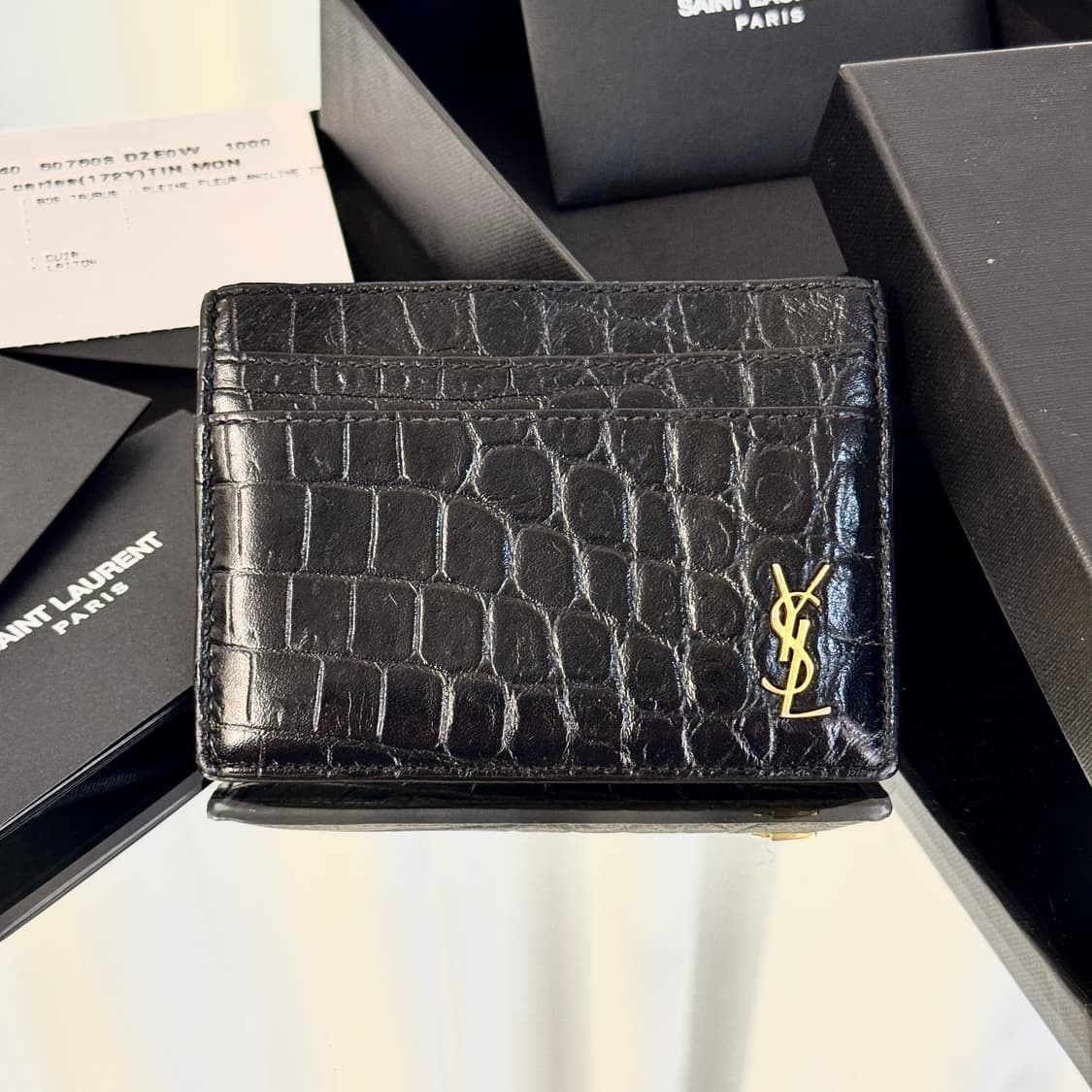 [새상품급/풀구성] 입생로랑 크로커다일 카드지갑 블랙 골드 상품이미지2