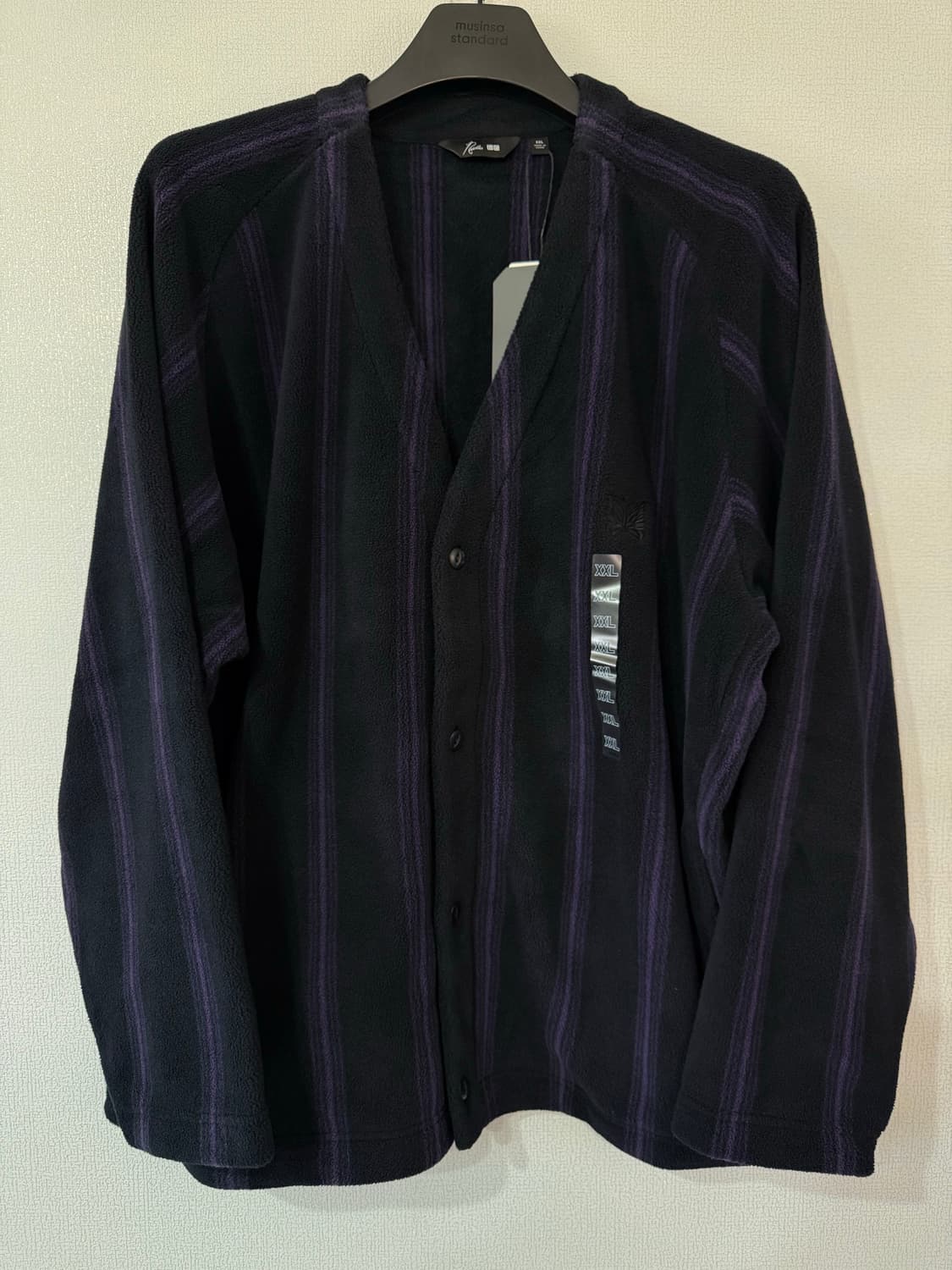 [XXL] 유니클로x니들스 오버 플리스 가디건 블랙 스트라이프 상품이미지2