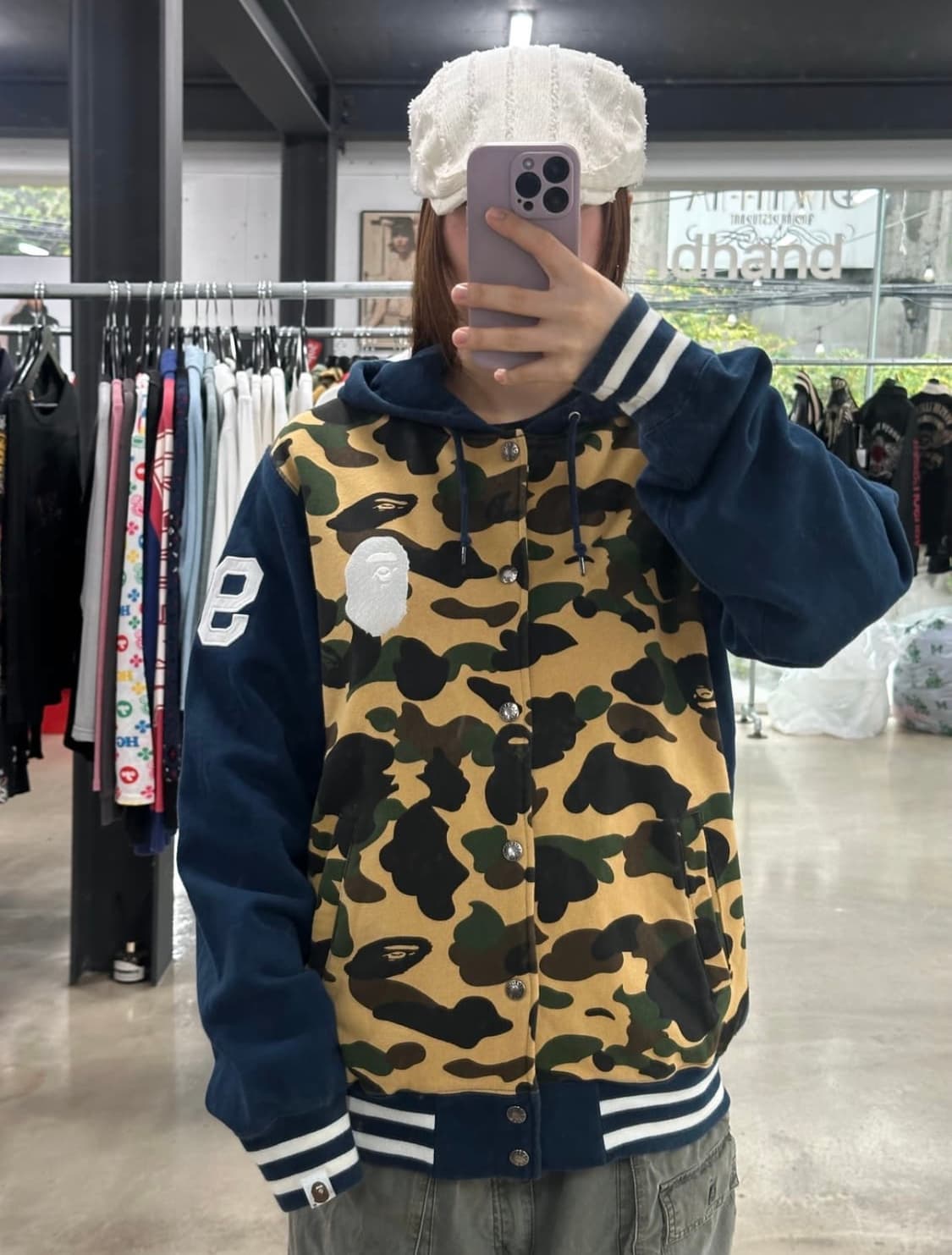 베이프 화이트사루 황계카모블루 넘버 바시티자켓 상품이미지3