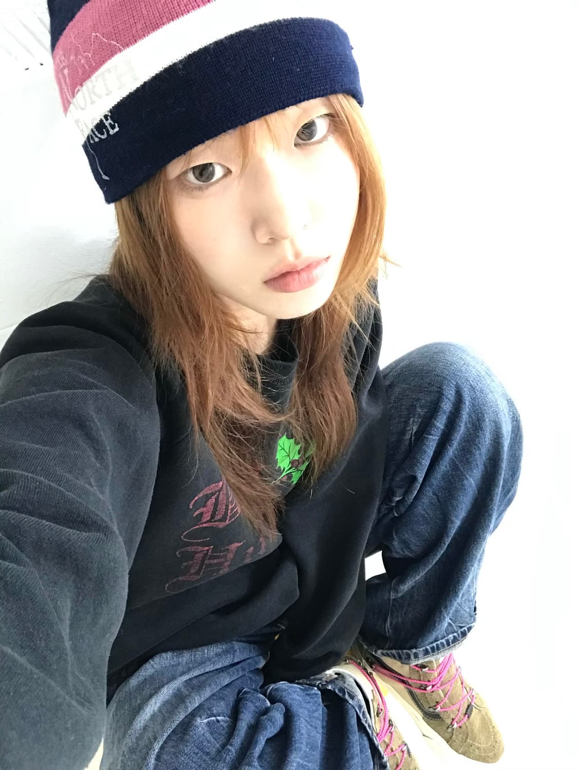 노스페이스 키치 핑크 스트라이프 니트 비니 상품이미지2