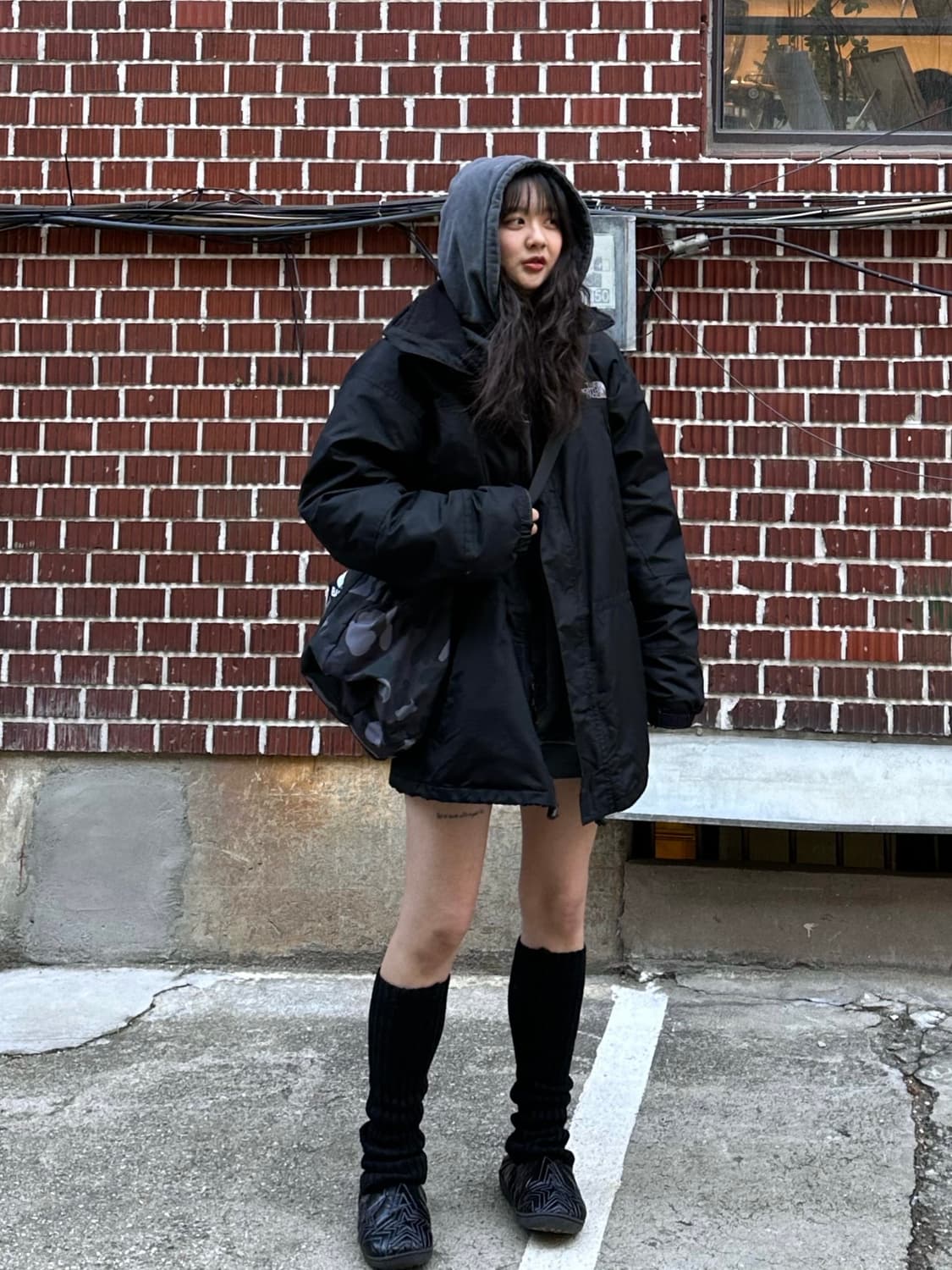 노스페이스 점퍼 미스치프 후드티 마뗑킴 스커트 코디세트 상품이미지1