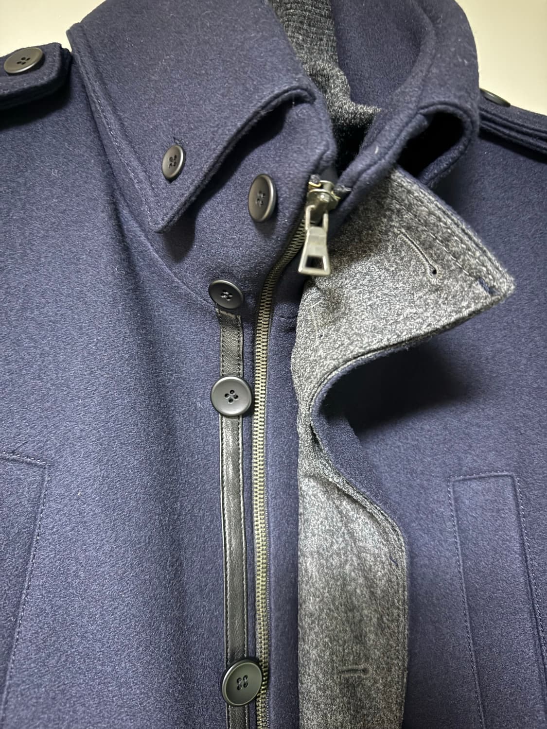 솔리드옴므 네이비 모직 하프코트 100사이즈 상품이미지2