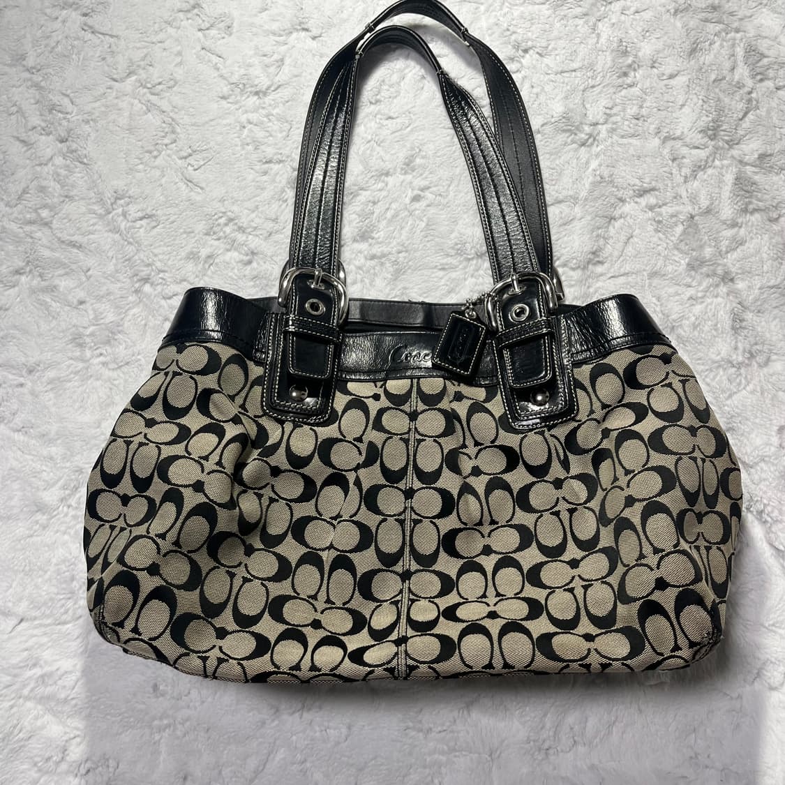 Coach 코치 시그니처 버클 숄더백 그레이베이지 블랙 오네갸루 상품이미지2