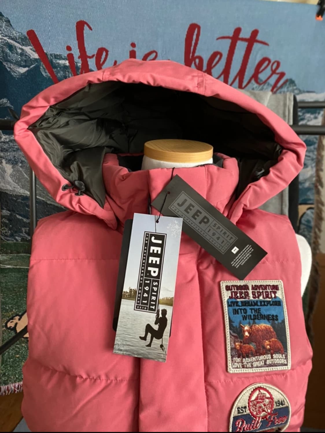 Jeep 핑크 후드 패딩 조끼 S 상품이미지2