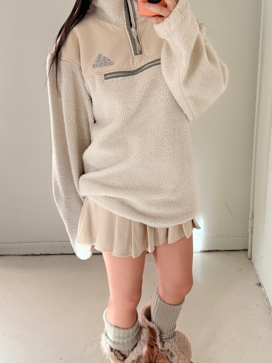 일본빈티지 아디다스 올드스쿨 후리스 반집업 상품이미지1