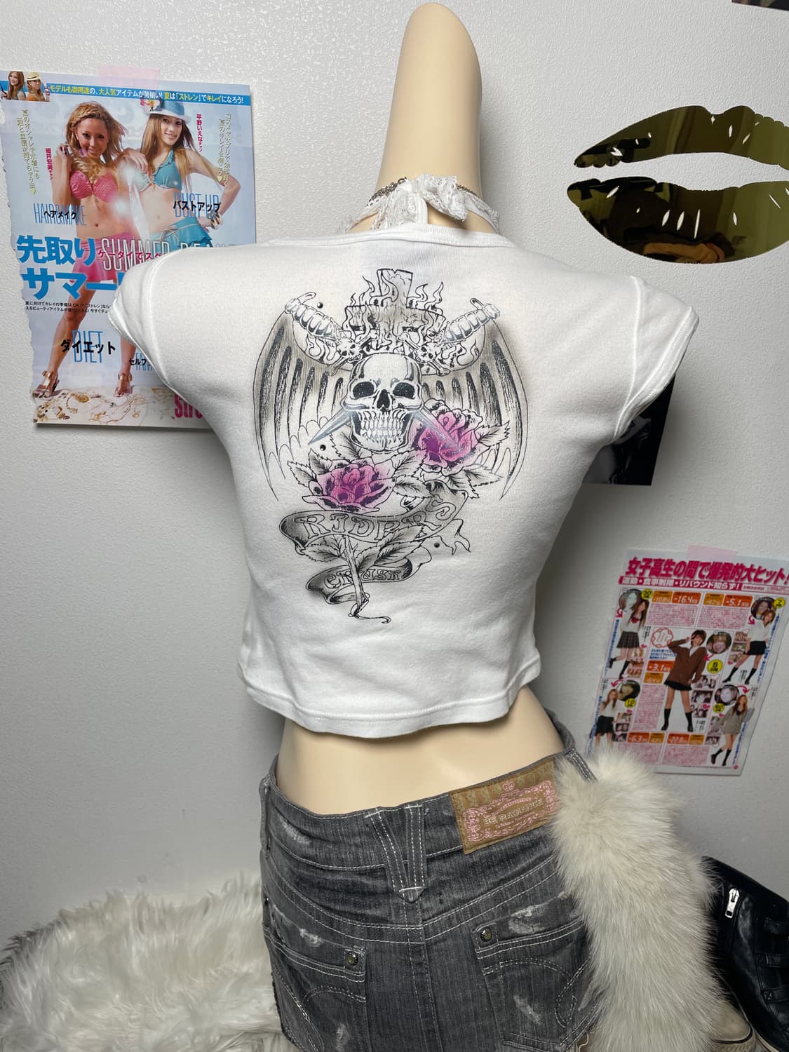 Punk y2k 해골 날개 반팔티 탑 상품이미지3