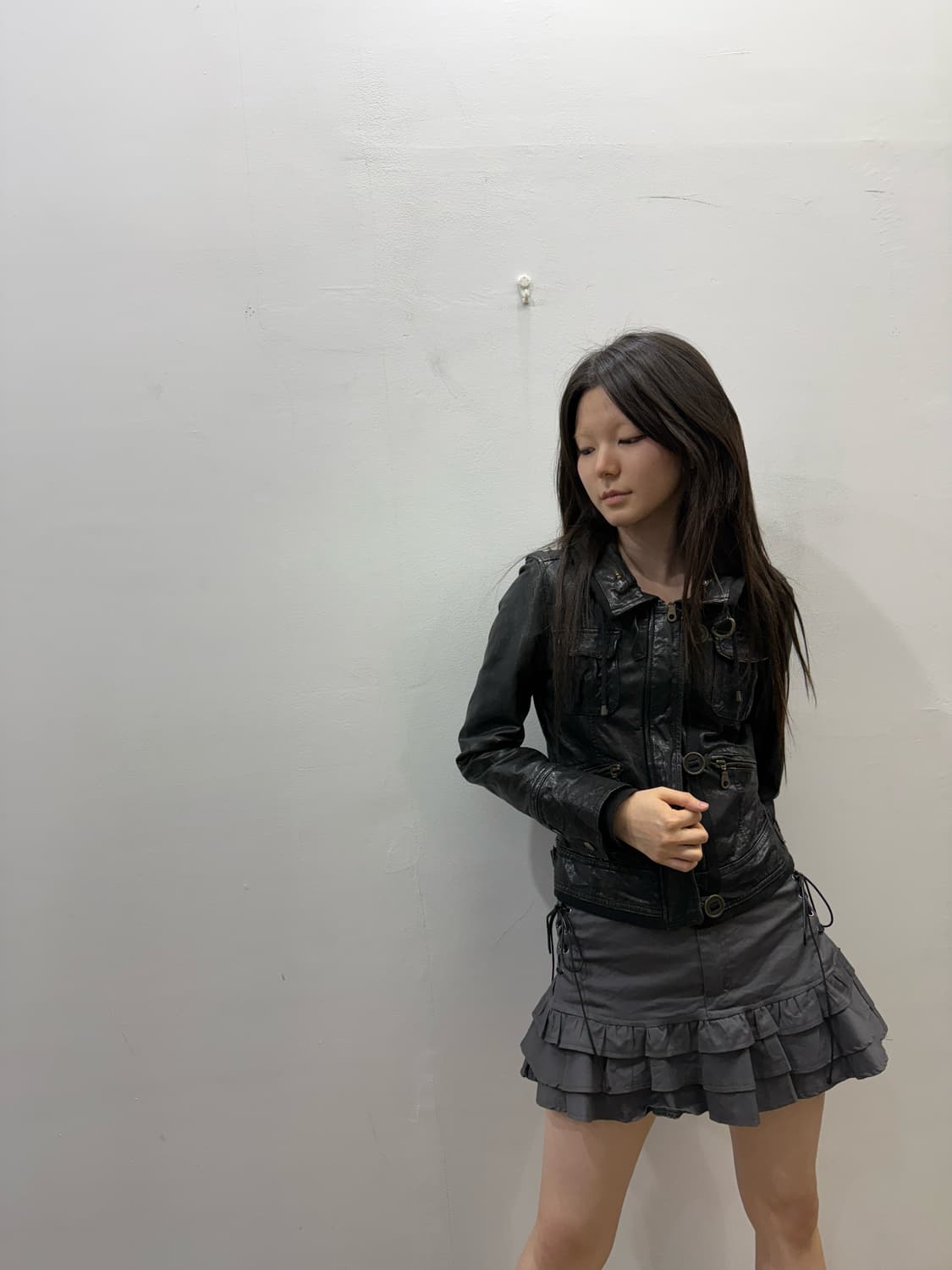 레더 버튼 디테일 집업 자켓 상품이미지1