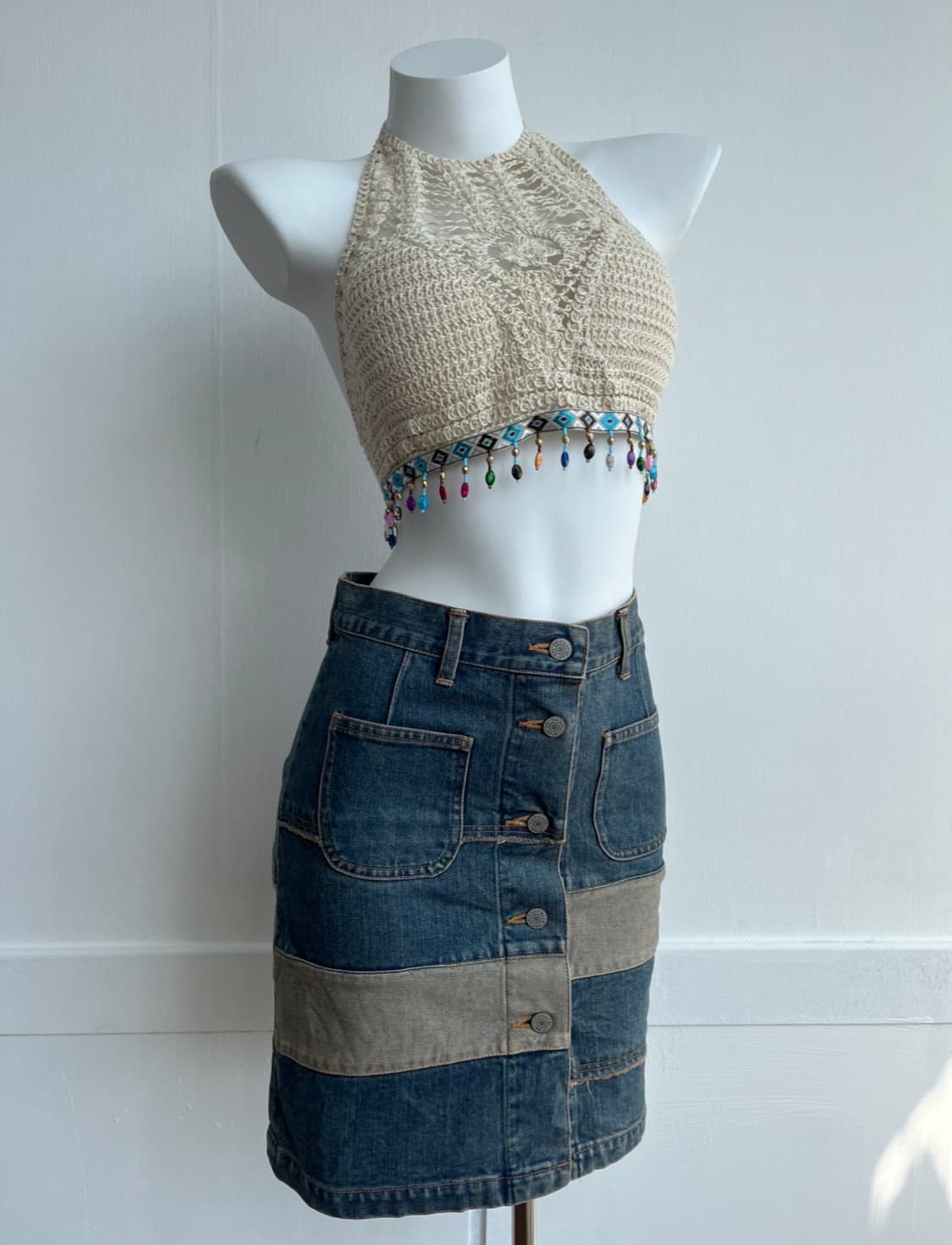 패치워크 버튼 데님 스커트 상품이미지2