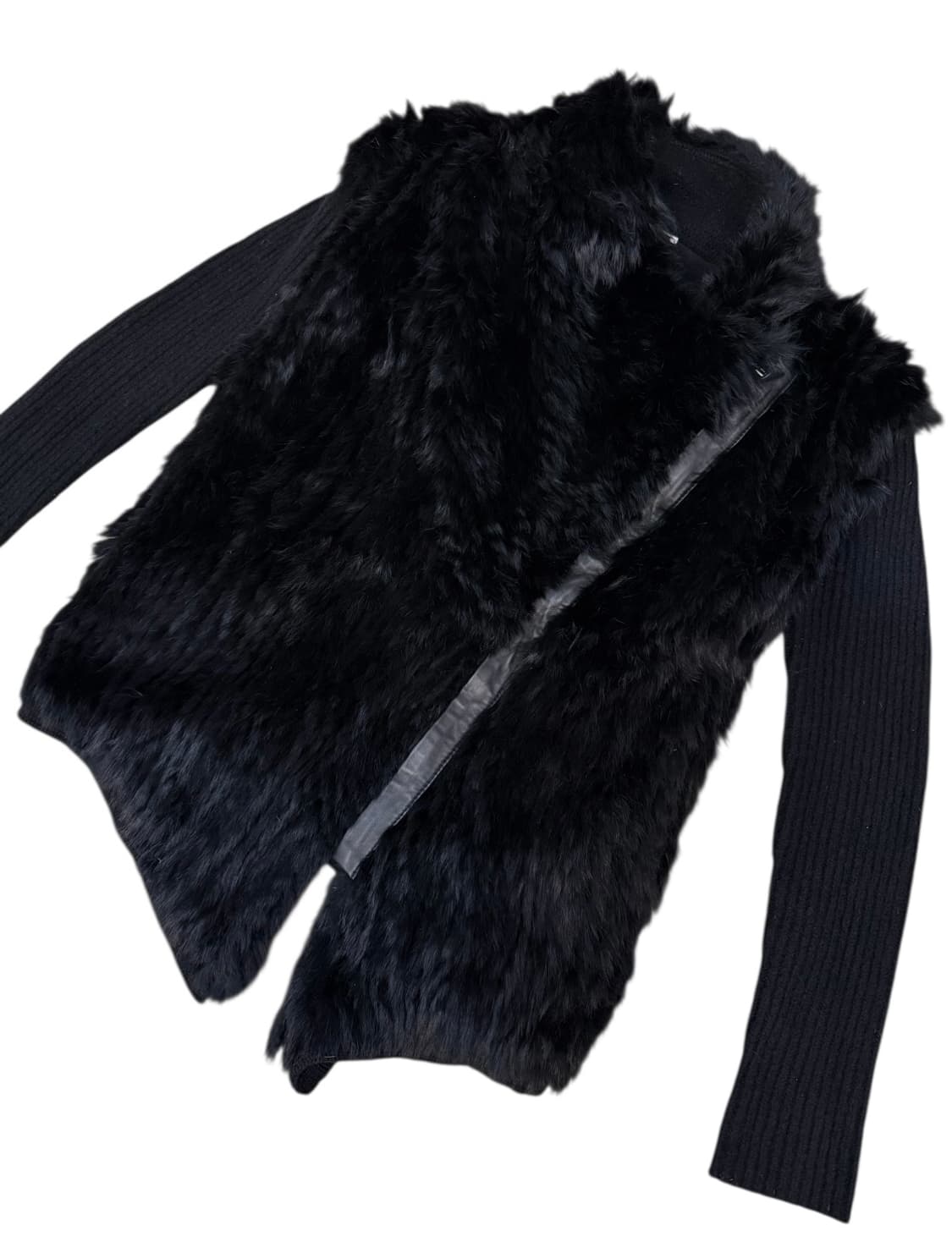 헬무트 랭 블랙 래빗 퍼 비대칭 니트 자켓 상품이미지5