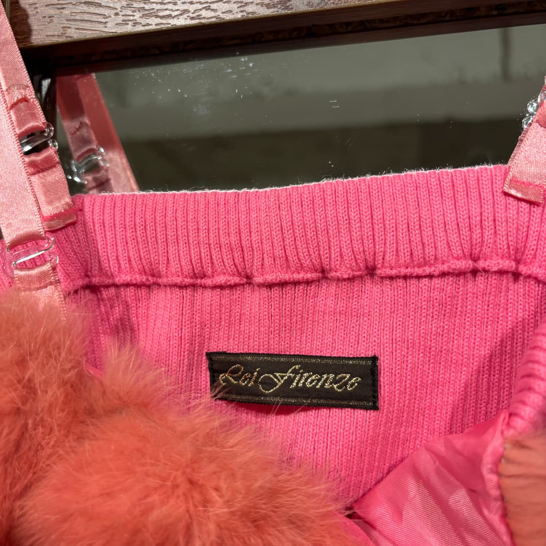 일본 빈티지 핑크 리얼 래빗 퍼 슬리브리스 끈 나시 갸루 키치 토끼털 상품이미지4