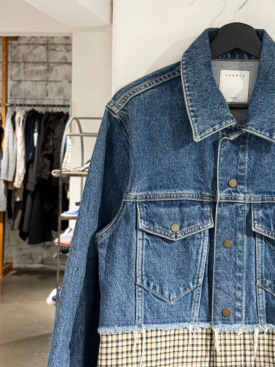 산드로 데님 퀼팅 체크 패널 자켓 상품이미지2