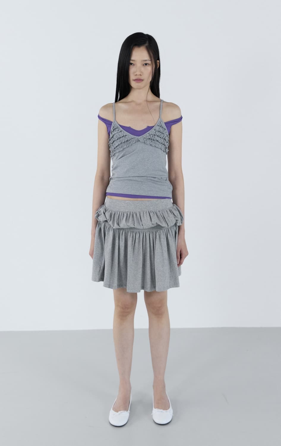 Fluid Shirring Skirt _ Gray 상품이미지2