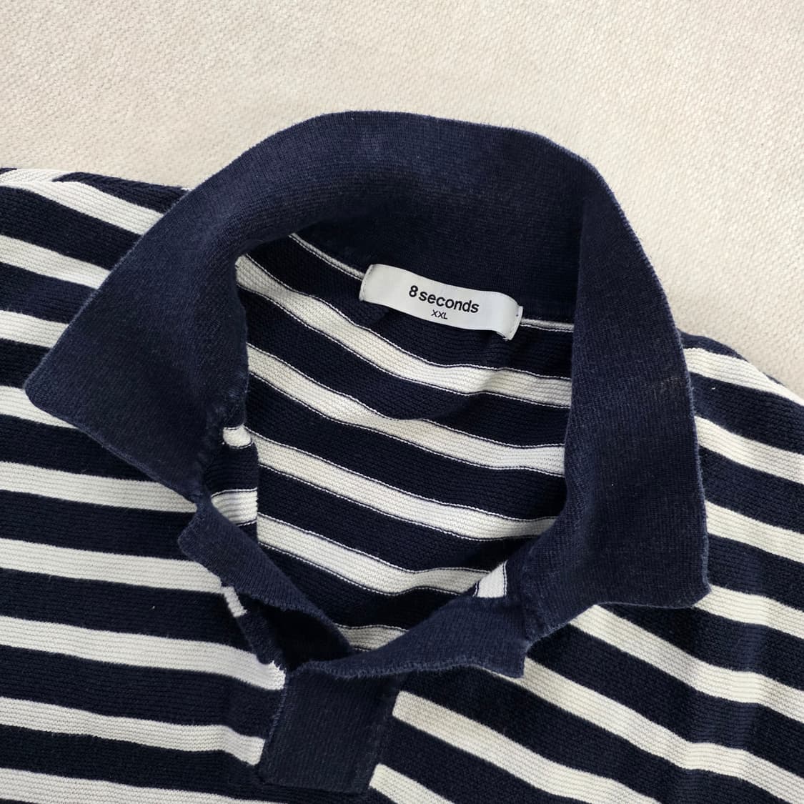 [2XL] 에잇세컨트 스트라이프 니트 카라 반팔티 1231J 상품이미지2
