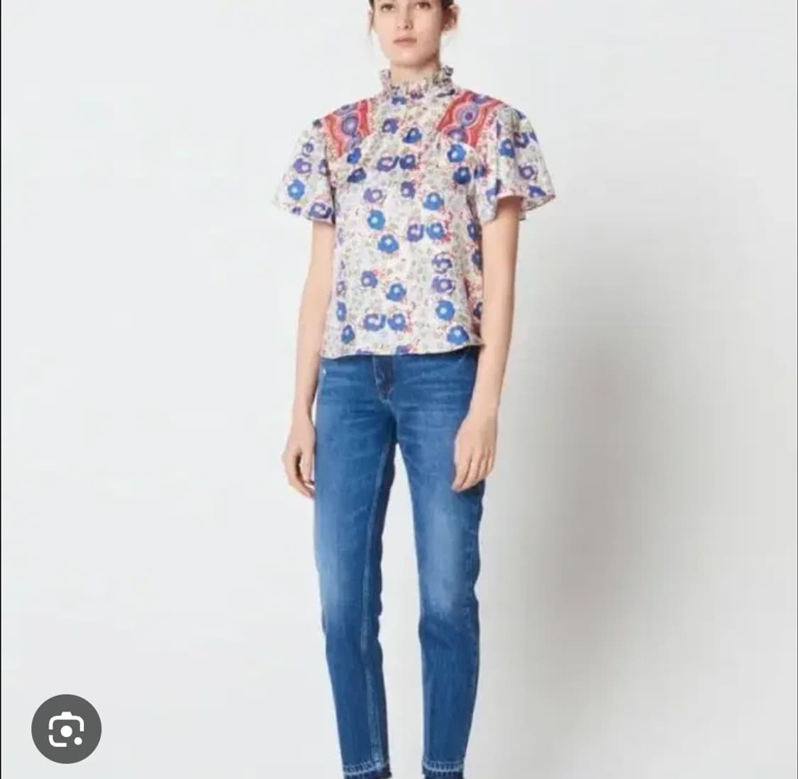 산드로 sandro 플로럴 실크 레이스 패치 블라우스 1사이즈 상품이미지1