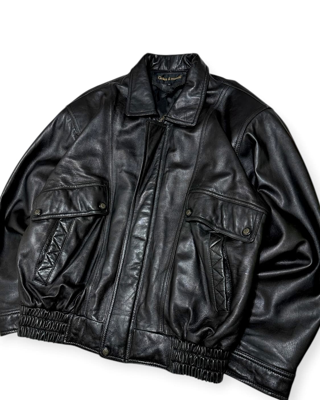 빈티지 양가죽 봄버 블루종 자켓 상품이미지3