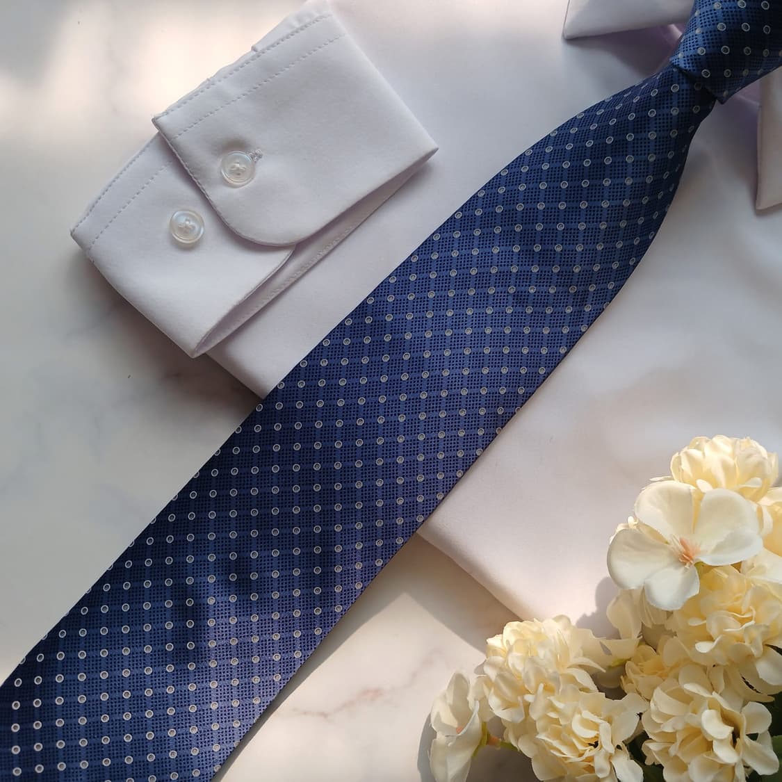 LANVIN 랑방 실크 네이비 도트 패턴 넥타이 8cm A+등급 E751 상품이미지6