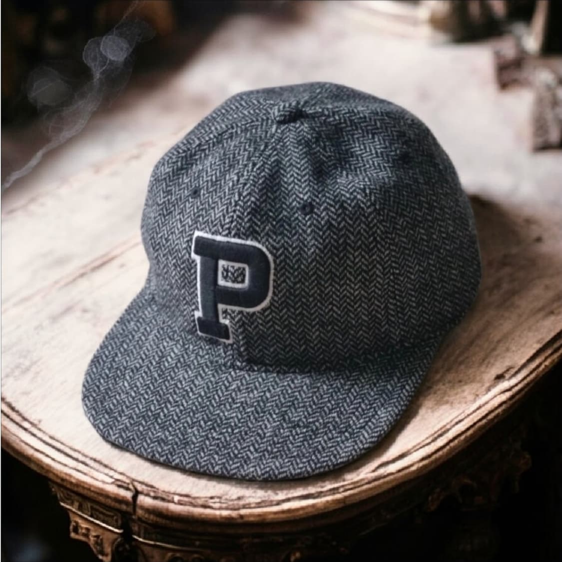 새제품) 폴로 헤링본 울 볼캡 모자 P로고 자수 가죽끈 그레이 블랙 상품이미지1