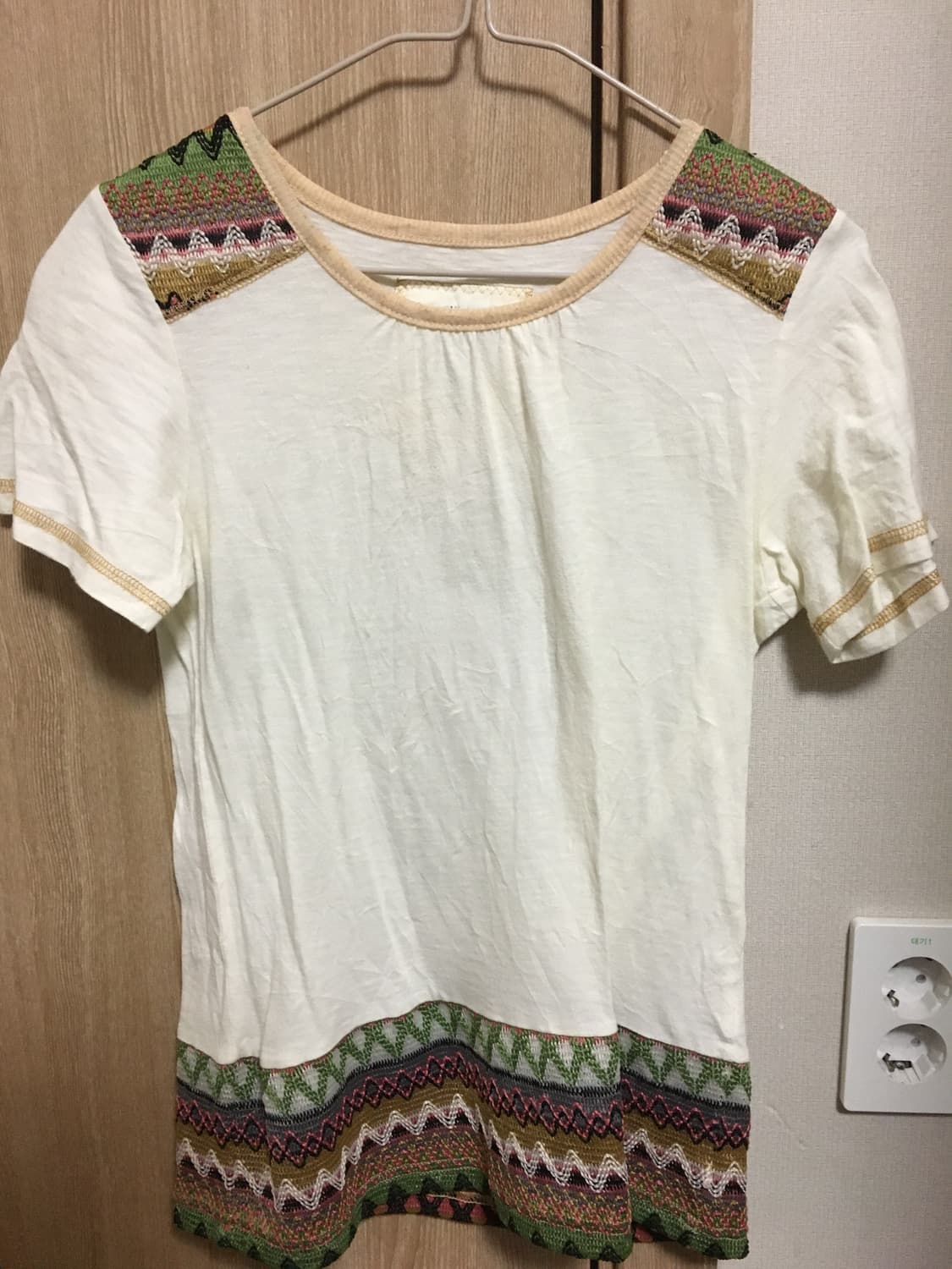 일본 빈티지 보헤미안 스타일 아이보리 반소매 상품이미지1